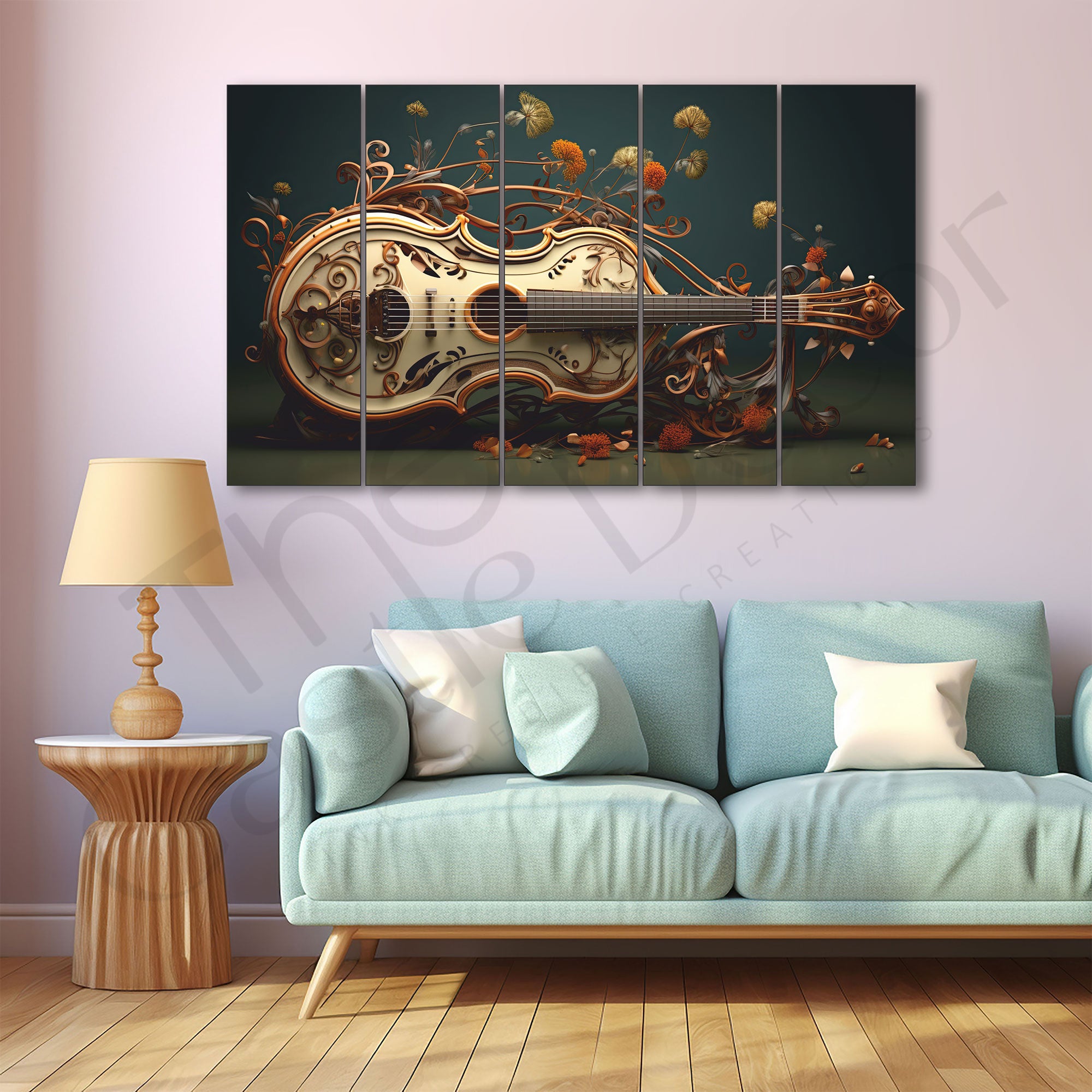 Guitar Music Art Painting Set of 5 for Home Decoration