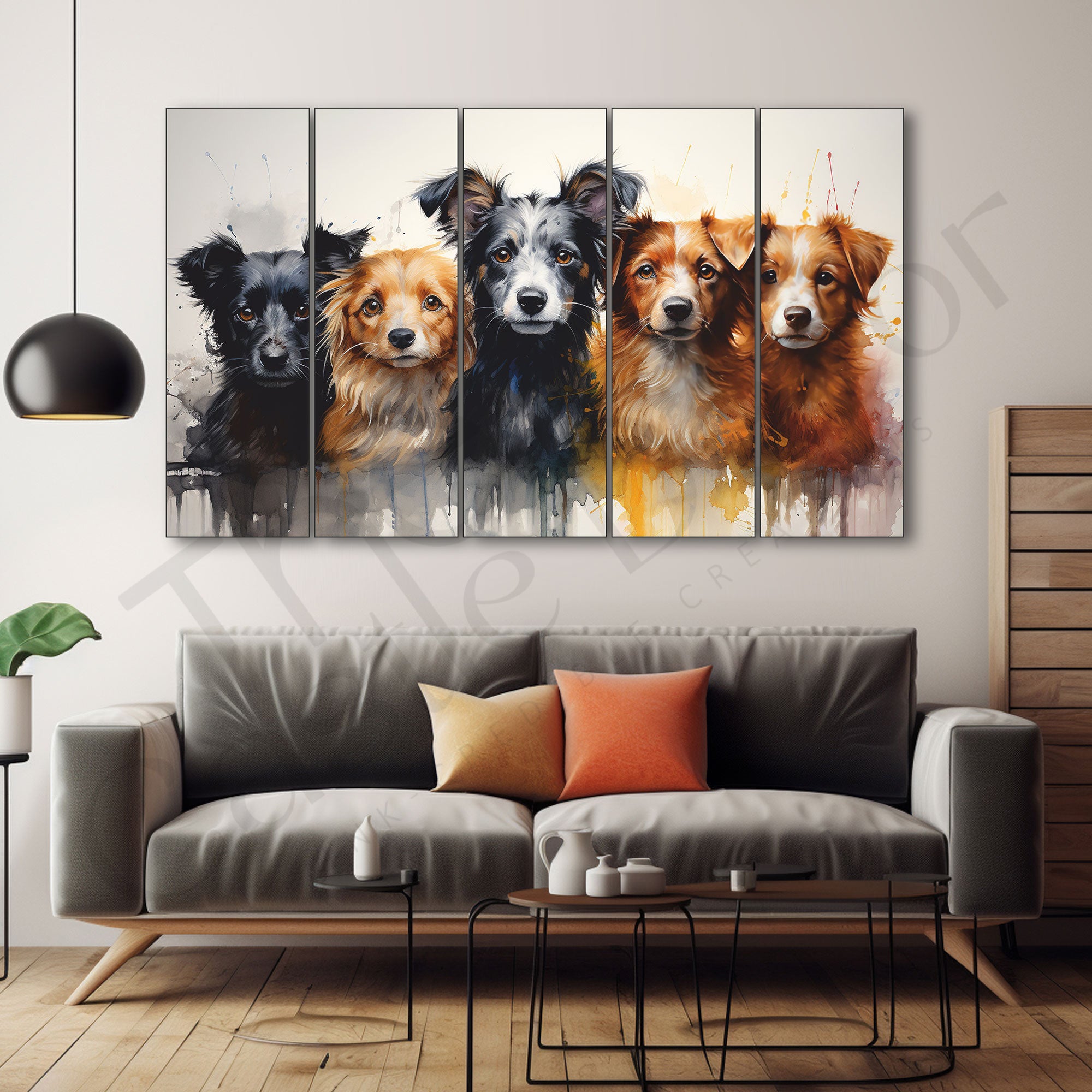 Dog Painting Set of 5 for Home Decoration
