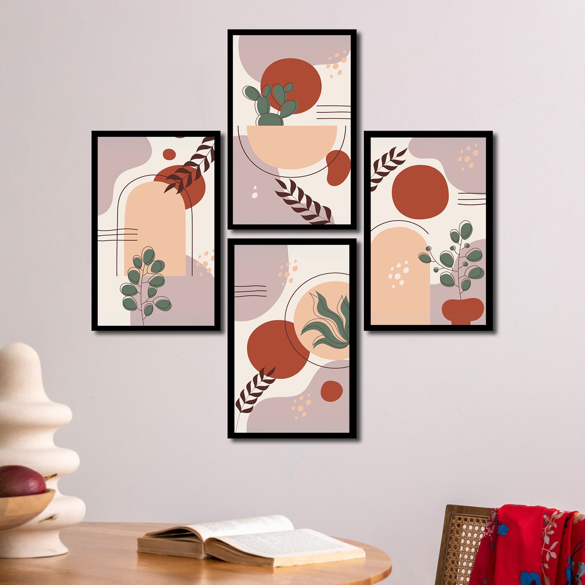The Castle Decor Boho Wall Art for Living Room Big Size | Framed Abstract Botanical Paintings for Living Room & Bedroom | Modern Home Decoration & Perfect Gifting Option | Set of 4 (11×17 Inch Each)2