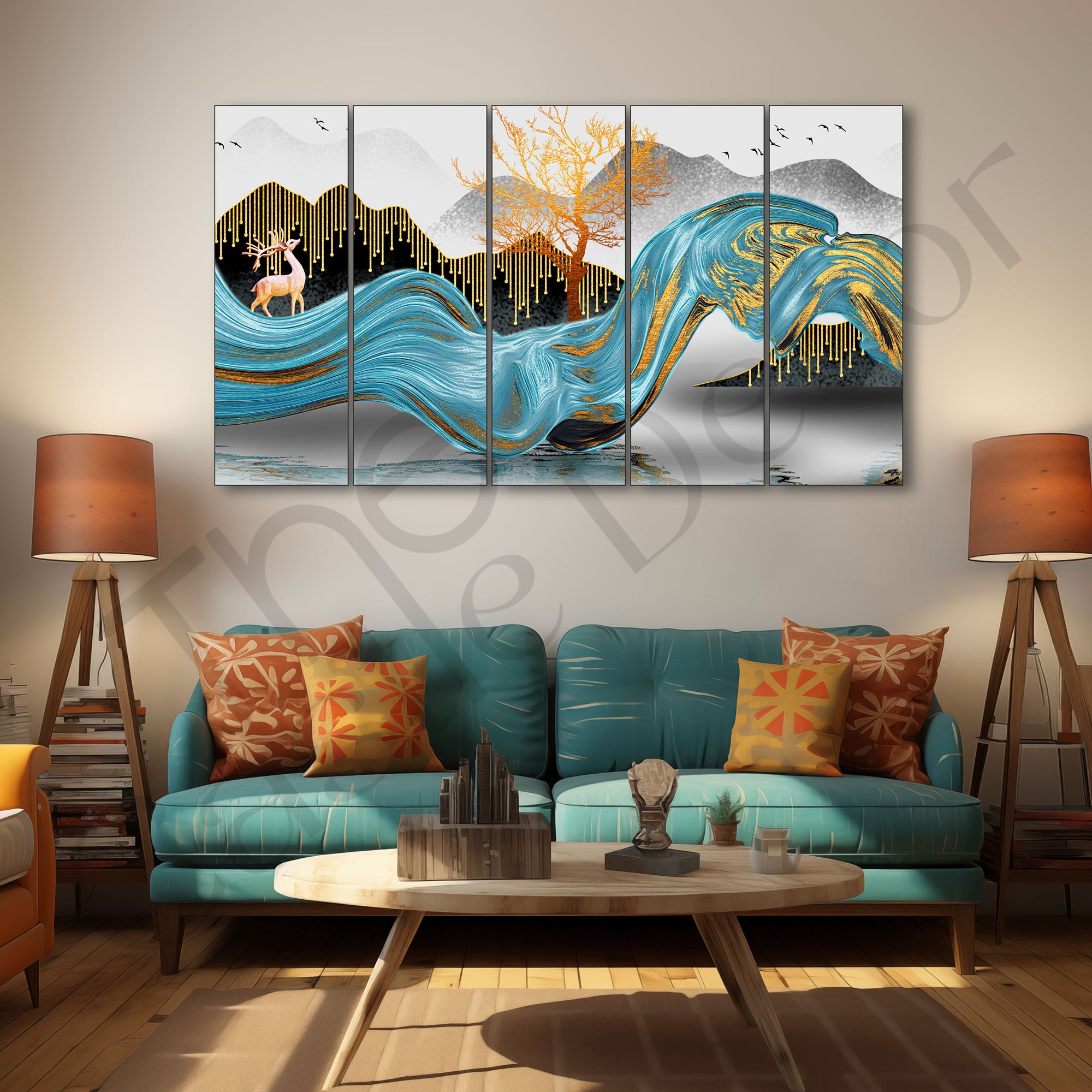 Golden Deer Painting with frame Big Size Wall Art for living room,Bedroom,Drawing room,Hotels