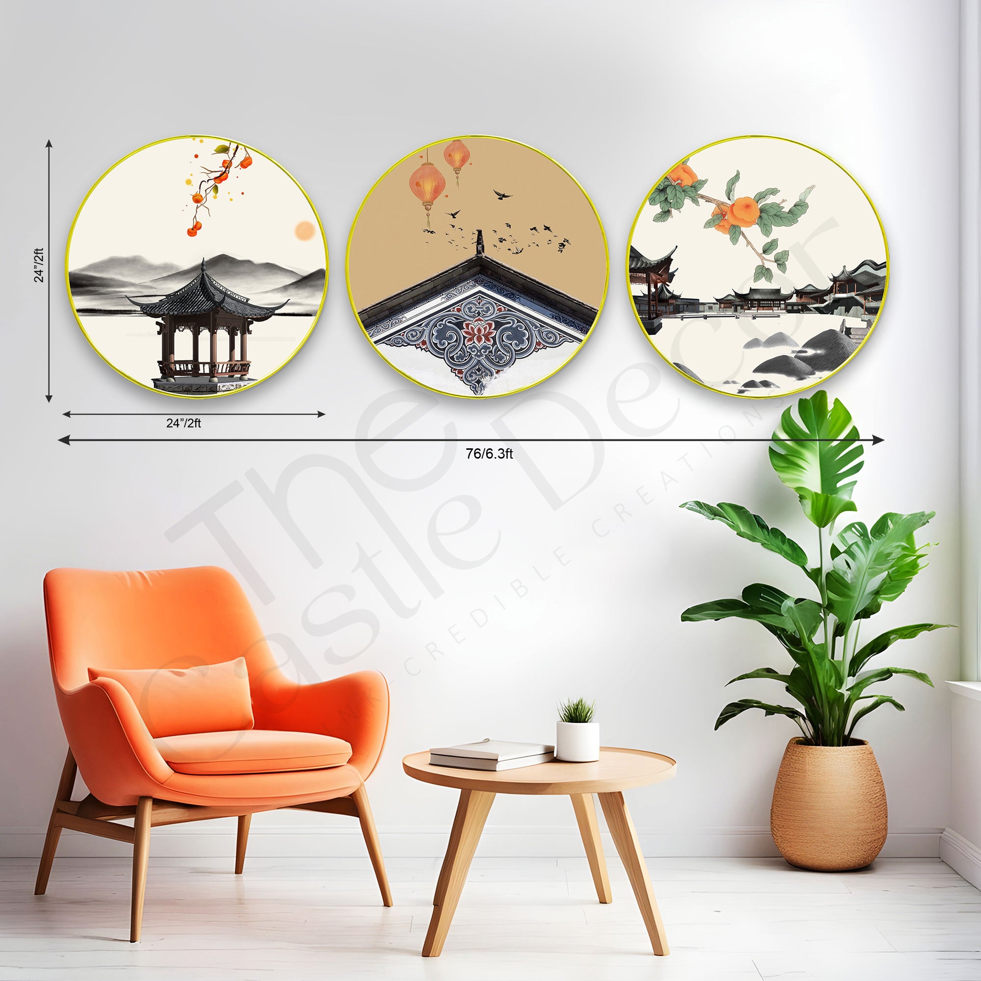 Japanese Sparkle Wooden Wall Plates Set of 3 for Home Decoration Art-61