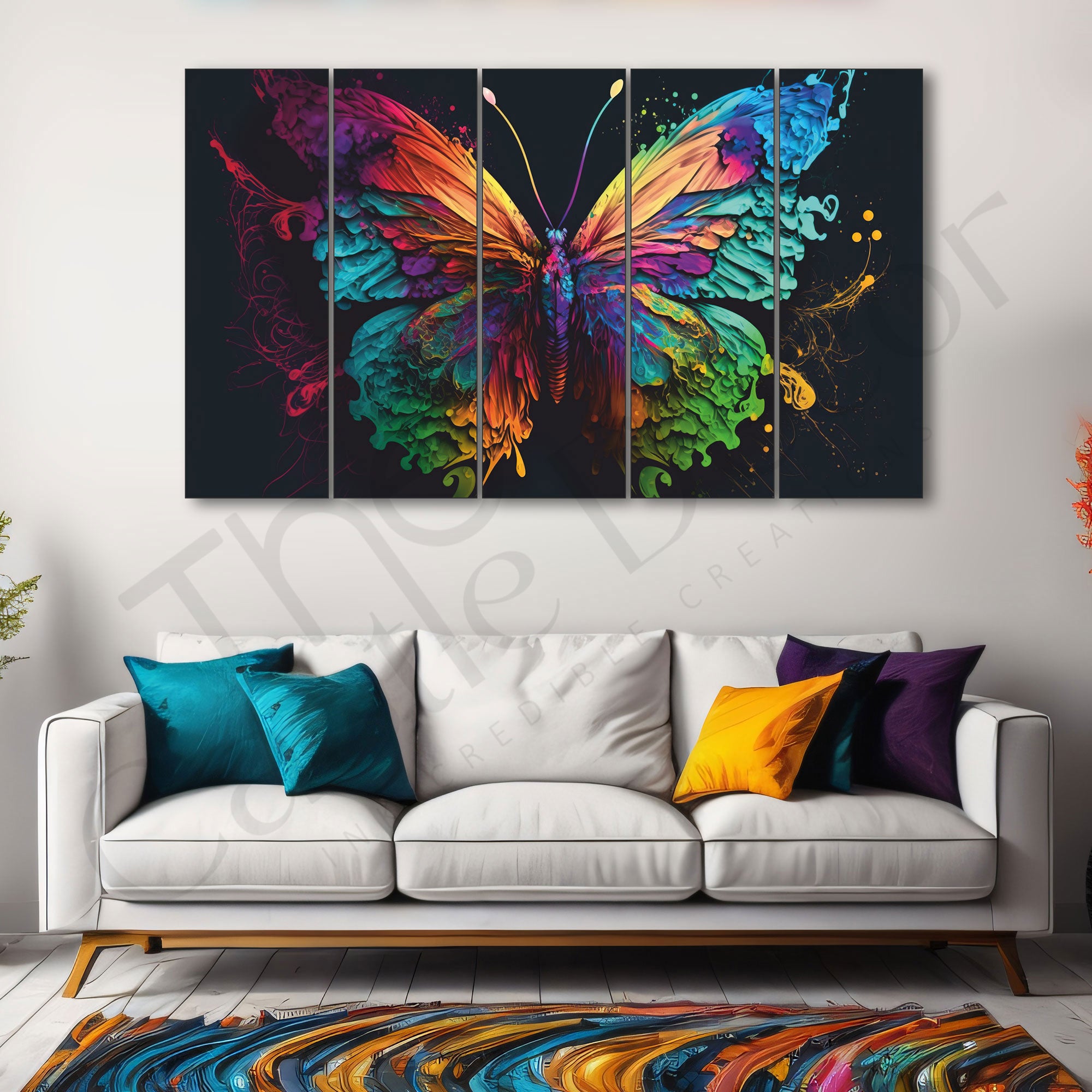 Multicolor Butterfly Painting Set of 5 for Home Decoration