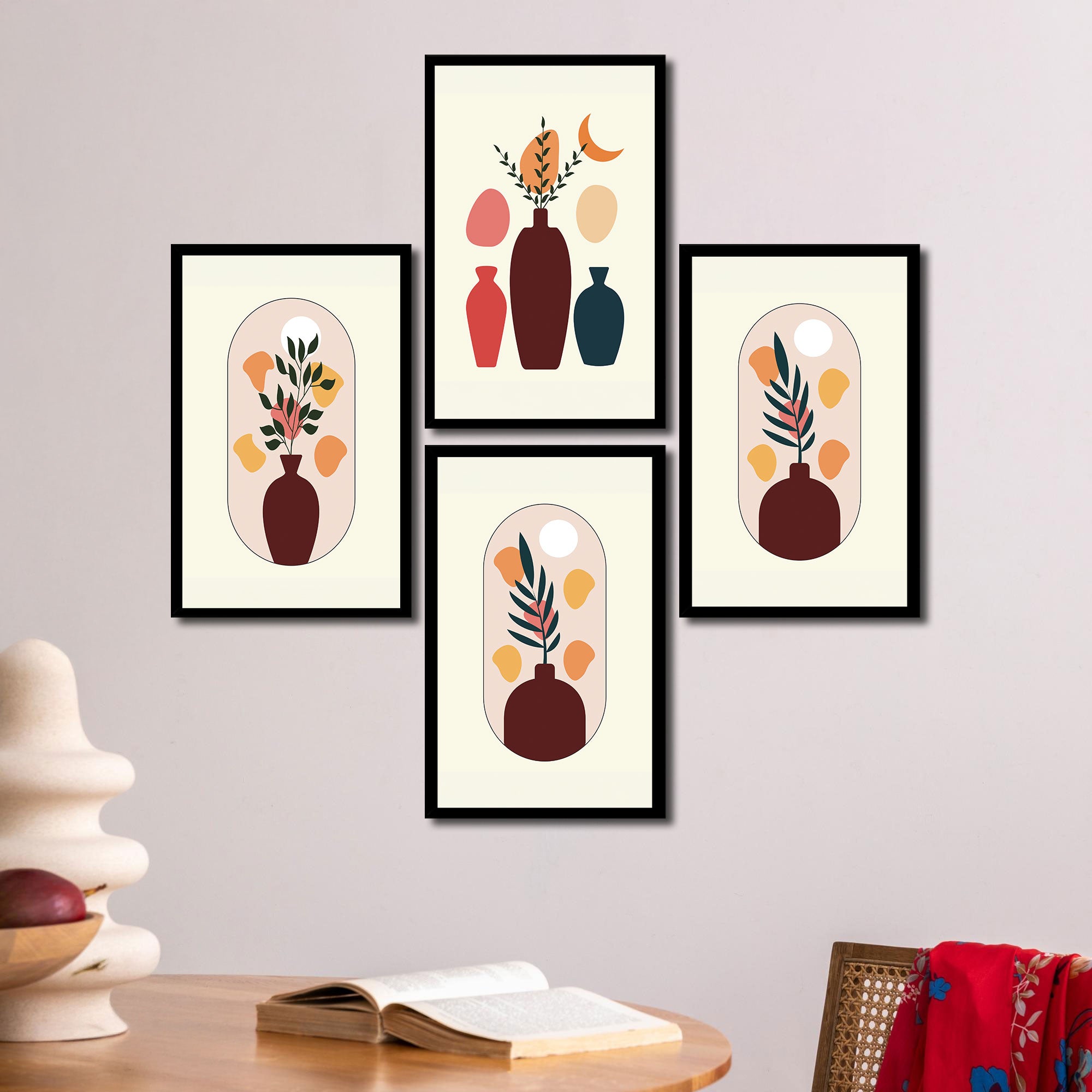 The Castle Decor Boho Wall Art for Living Room Big Size | Framed Abstract Botanical Paintings for Living Room & Bedroom | Modern Home Decoration & Perfect Gifting Option | Set of 4 (11×17 Inch Each)6