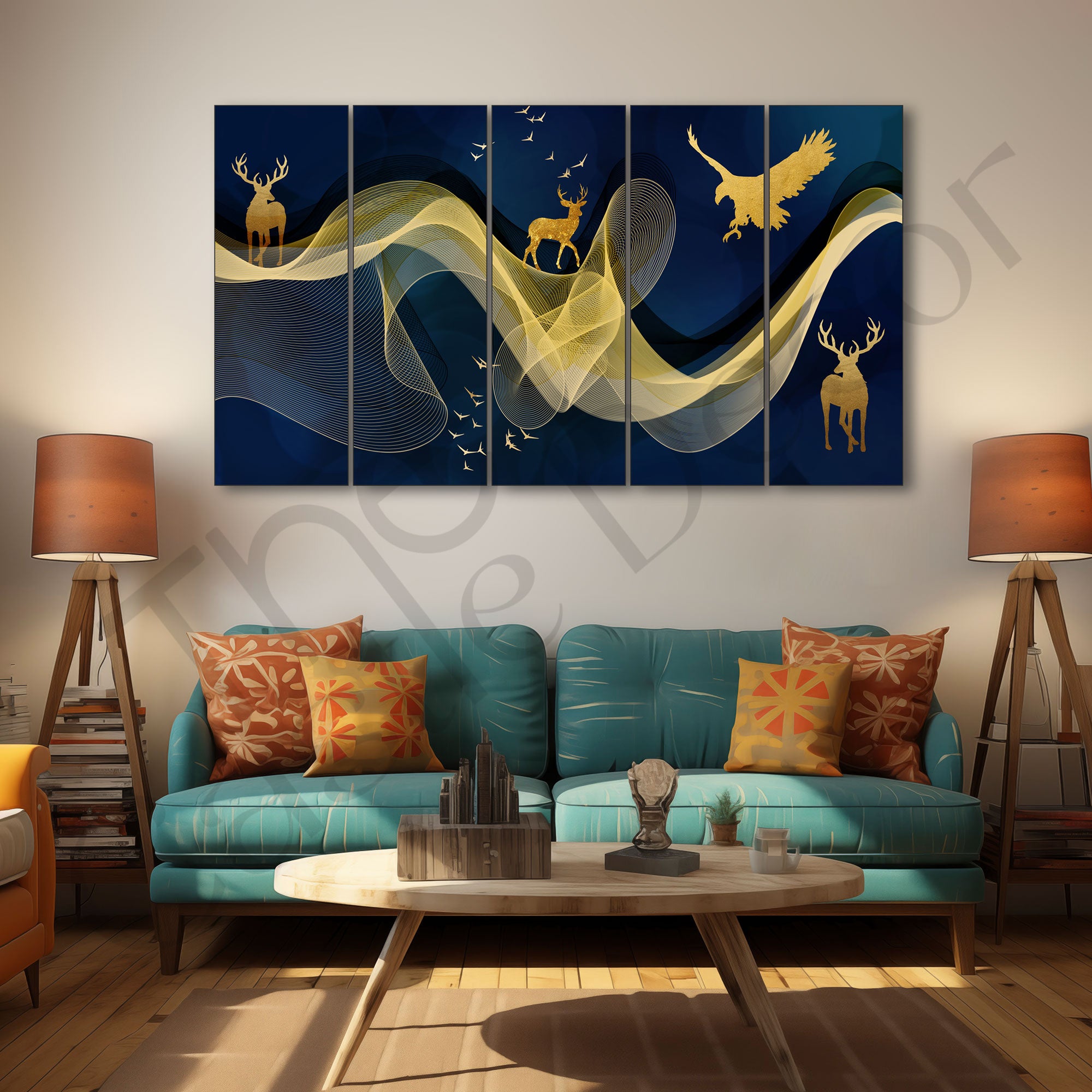 Golden Deer Painting with frame Big Size Wall Art for living room,Bedroom,Drawing room,Hotels