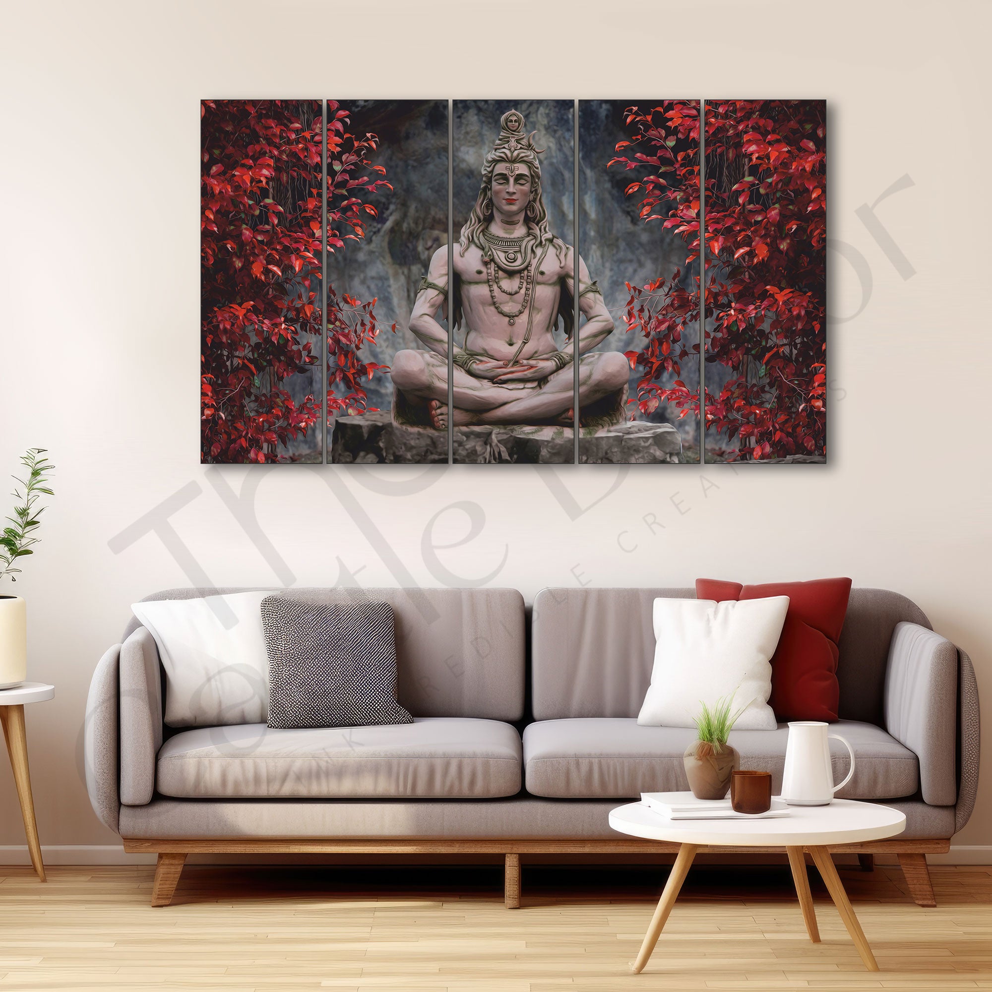 Lord Shiva Meditating Painting Set of 5 for Home Decoration