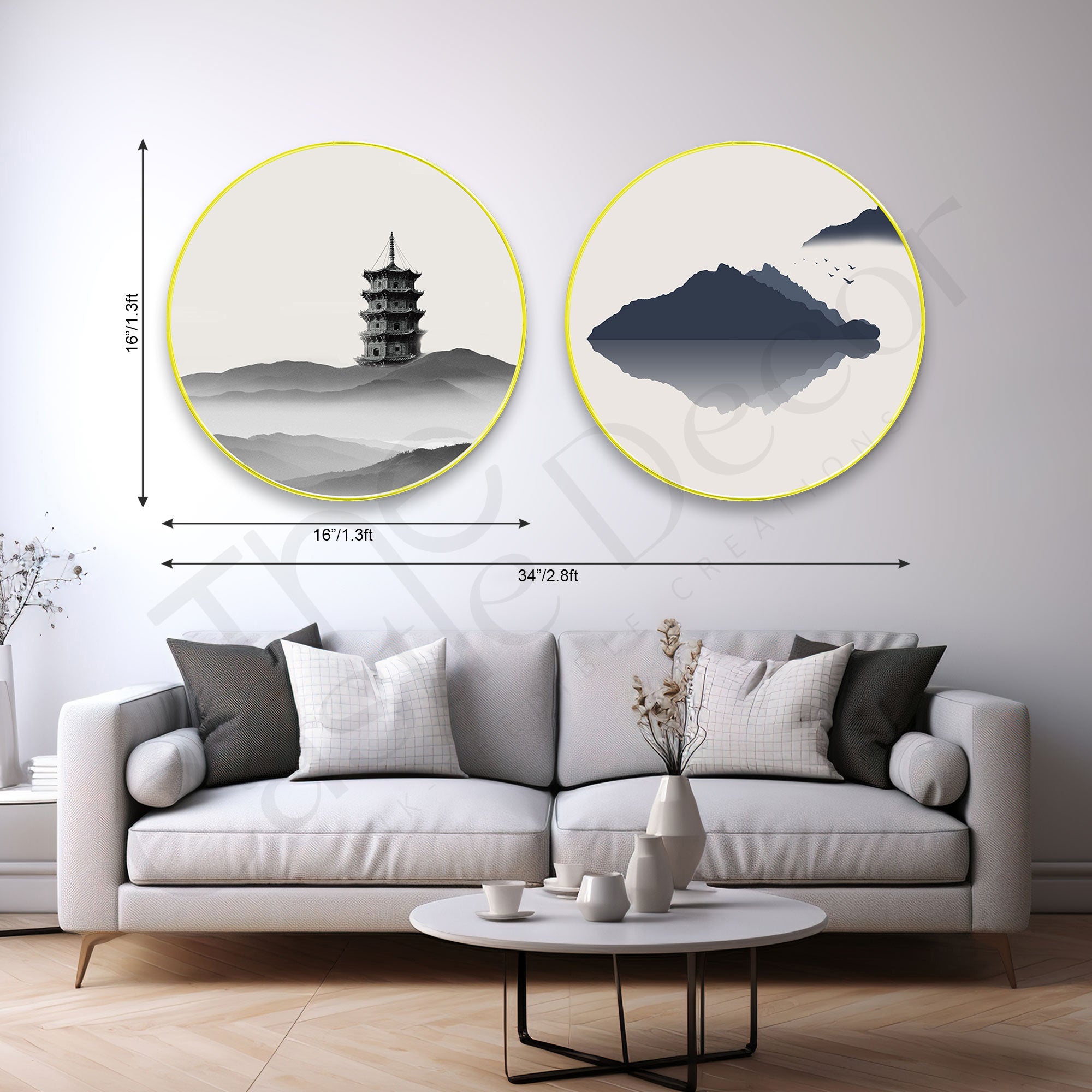Abstract Sparkle Wooden Wall Plates Set of 2 for Home Decoration Art-42