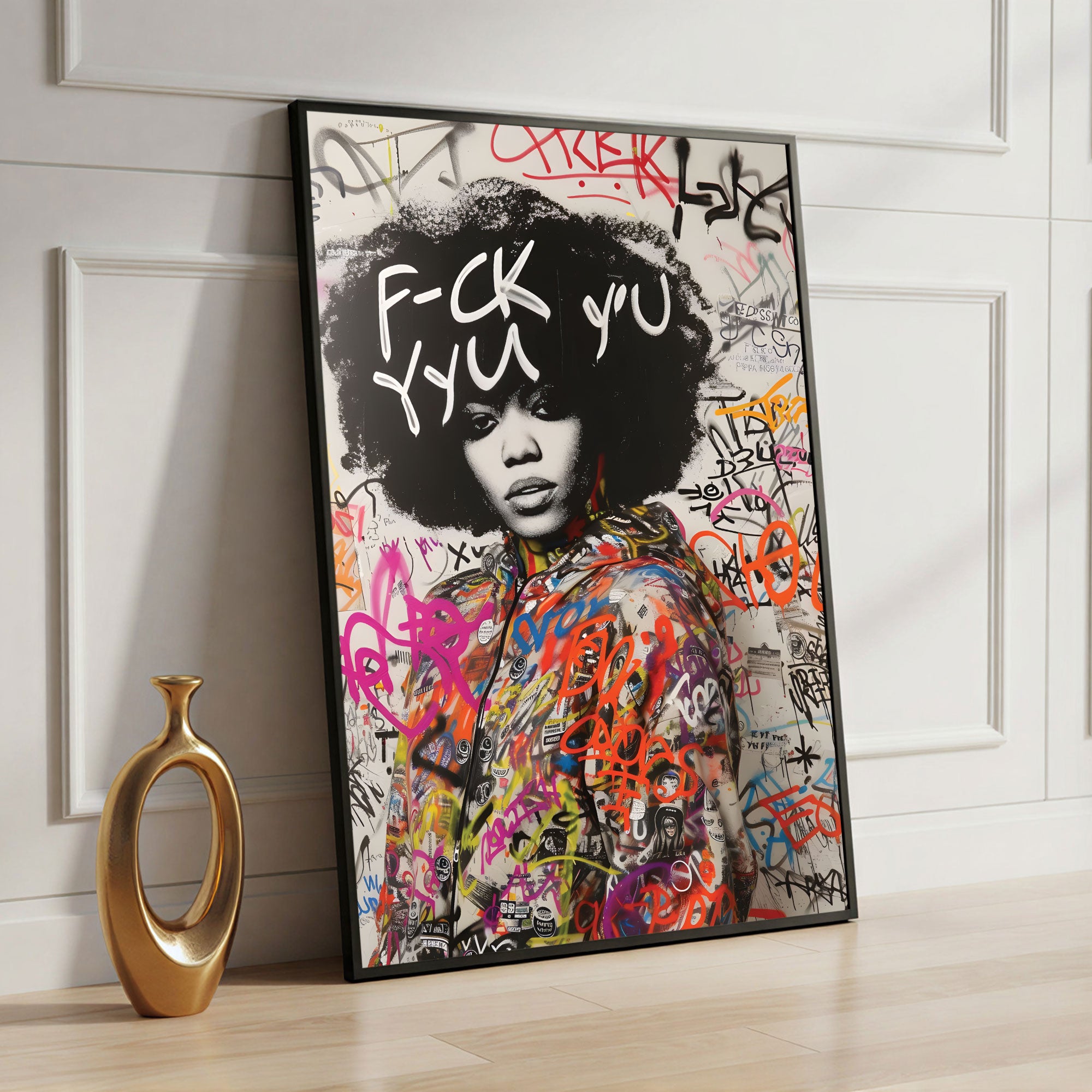 The Castle Decor Bold Graffiti Portrait Wall Art – Modern Street Fashion Illustration with Urban Attitude, Premium Sparkle Finish, 20×30 Inch Contemporary Wall Décor