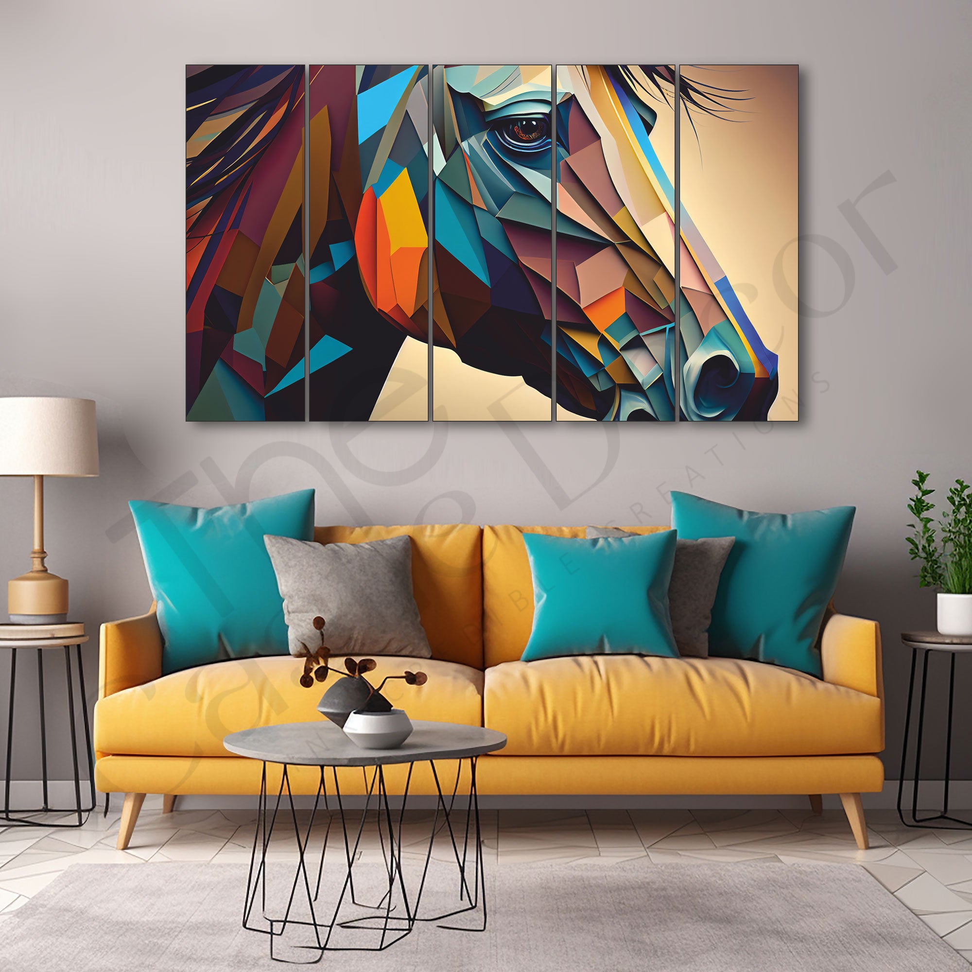 Multicolour Set of 5 Big Size Multiple Frames Wall Art Painting for living room,Bedroom,Drawing room,Hotels-Wooden Framed-Digital Painting