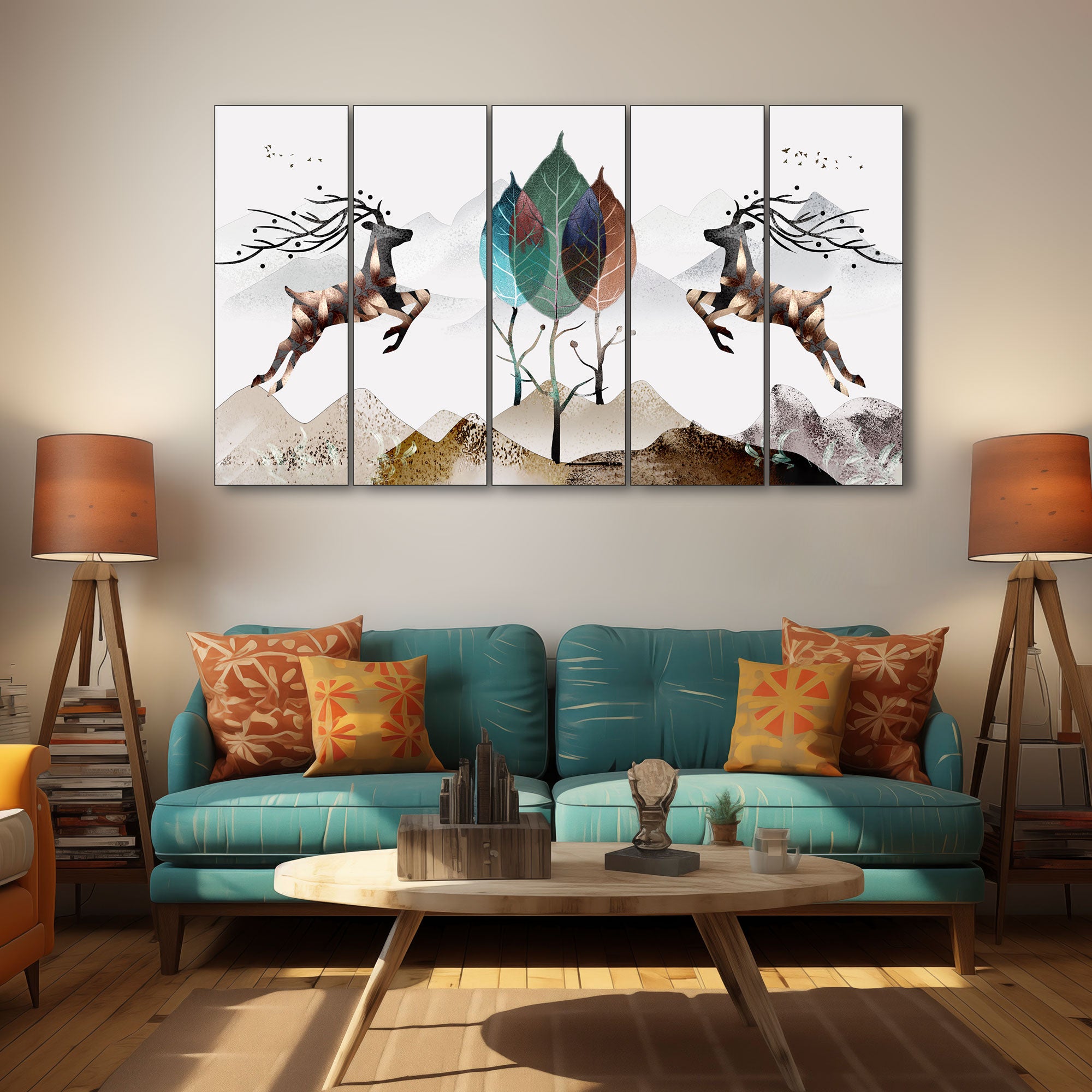 Golden Deer Painting with frame Big Size Wall Art for living room,Bedroom,Drawing room,Hotels