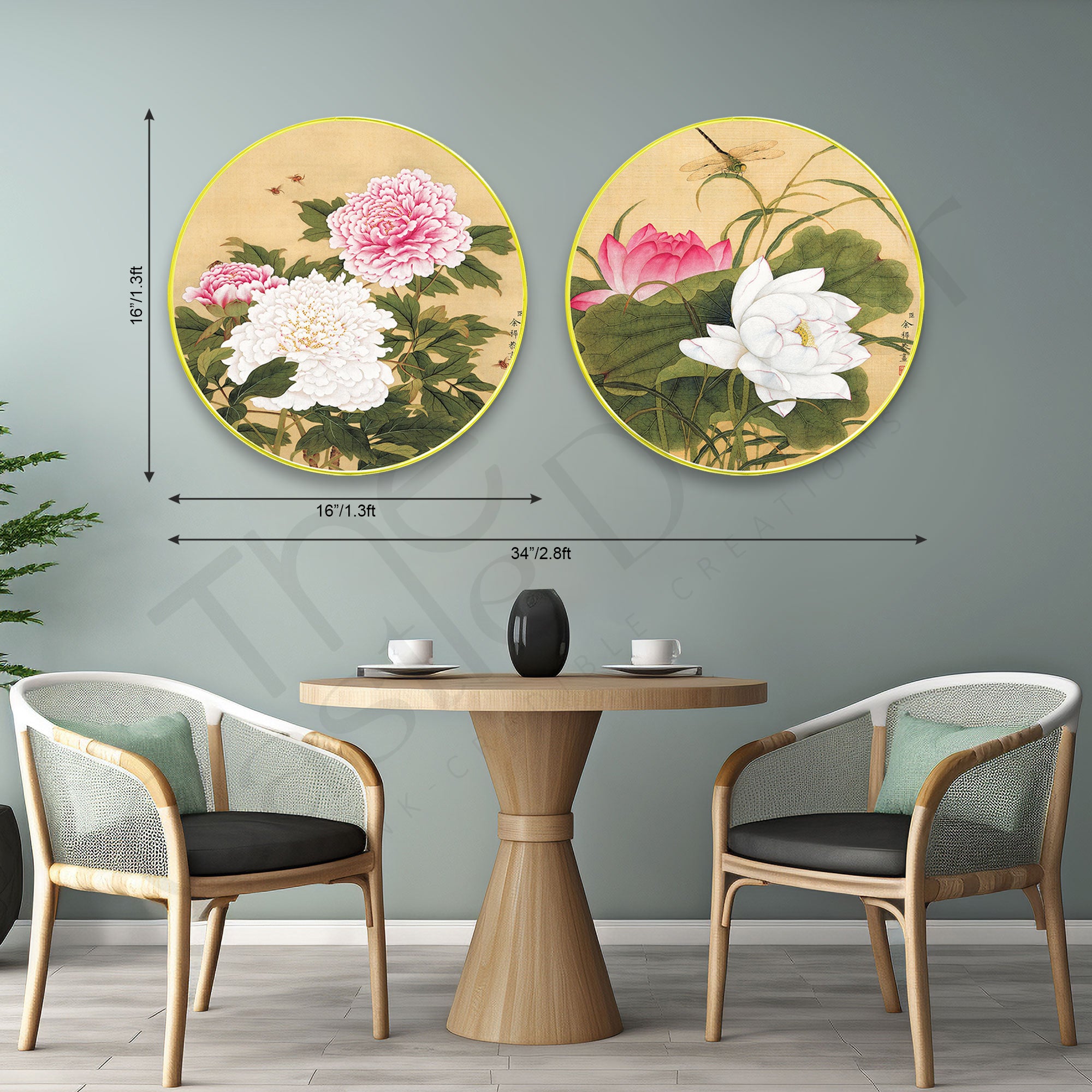 Flowers Sparkle Wooden Wall Plates Set of 2 for Home Decoration Art-40