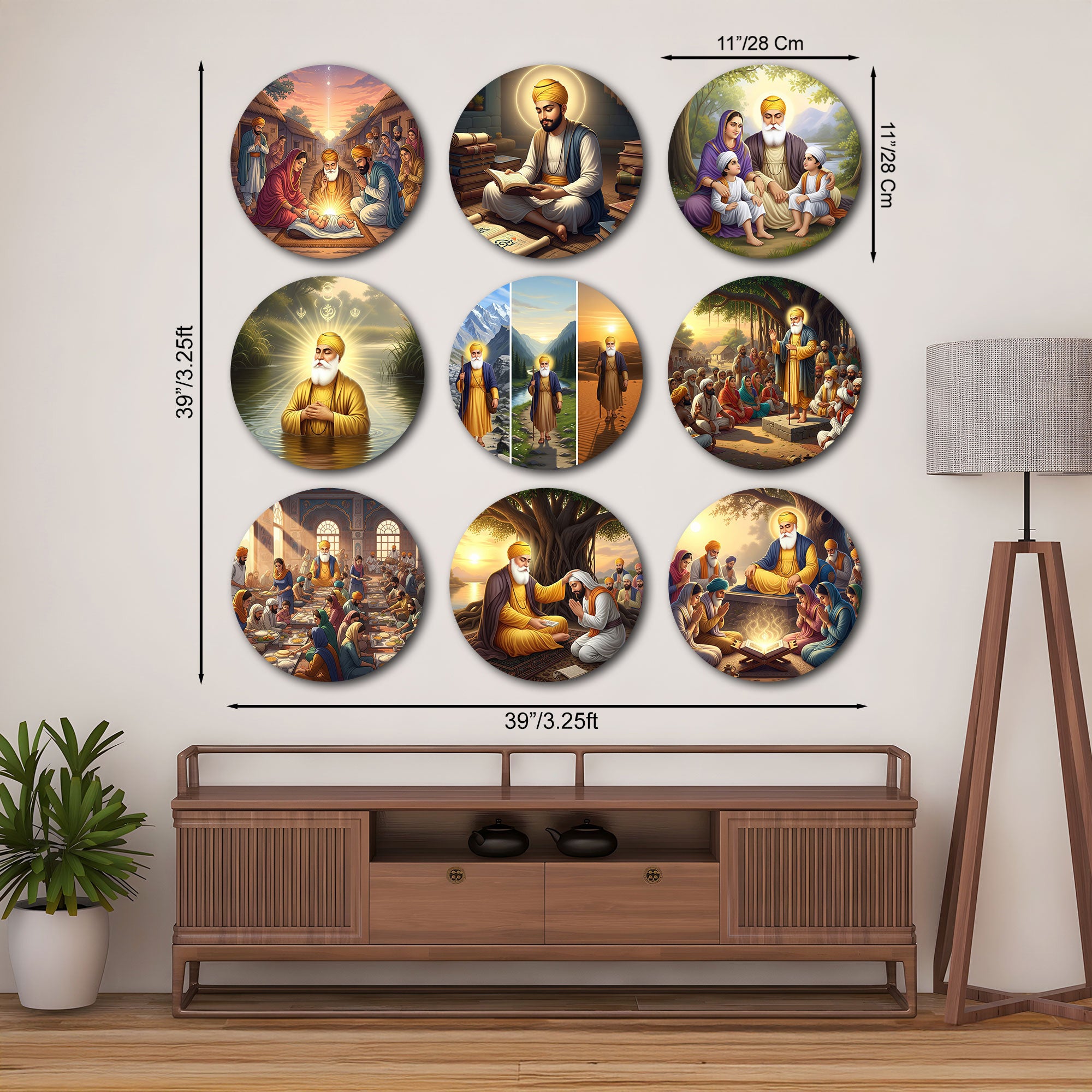 The Eternal Grace Guru Nanak Dev Ji Wall Plates Set of 9