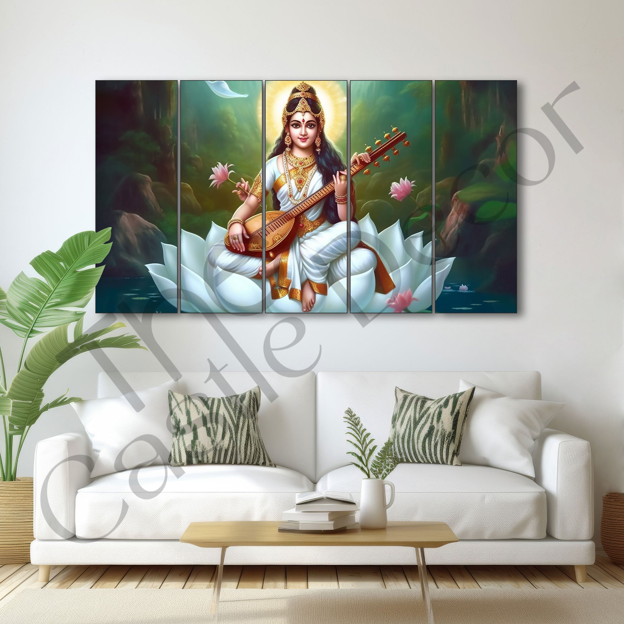 Saraswati Mata ji Painting with frame Big Size Wall Art for living room,Bedroom,Drawing room,Hotels