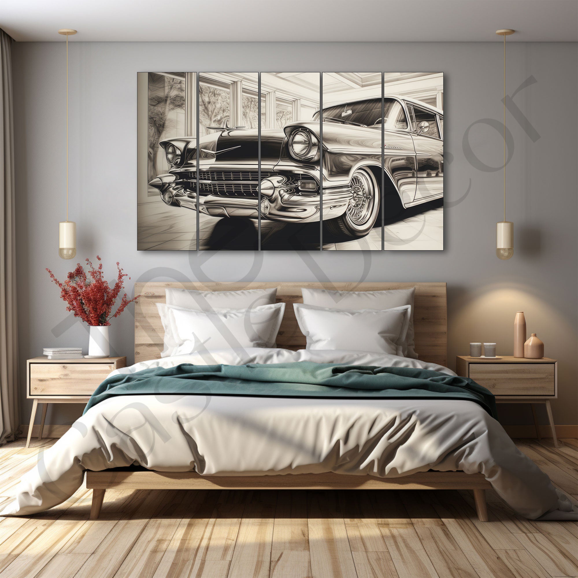 Vintage Car Painting with frame Big Size Wall Art for living room,Bedroom,Drawing room,Hotels