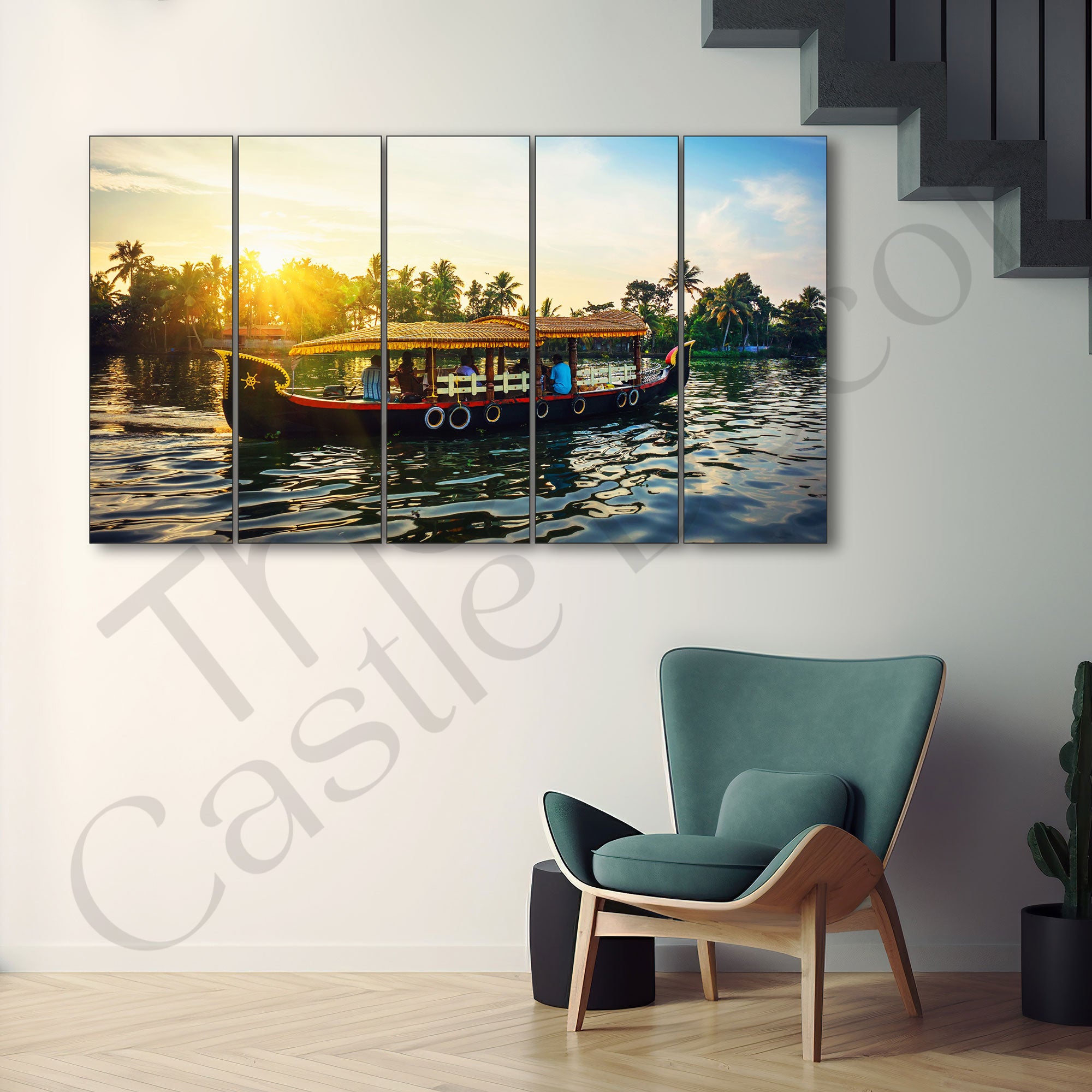Kerala Boat Painting with frame Big Size Wall Art for living room,Bedroom,Drawing room,Hotels