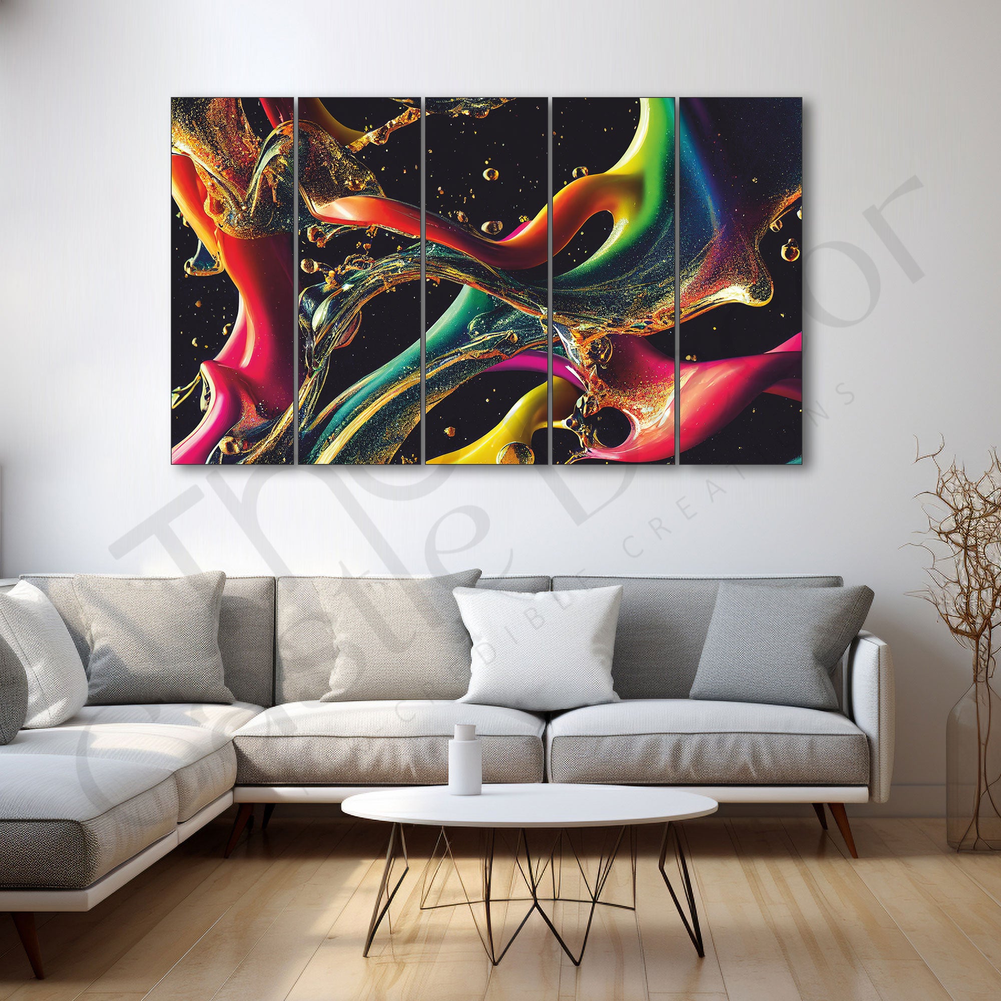 Multicolour Abstract Painting Set of 5 for Home Decoration