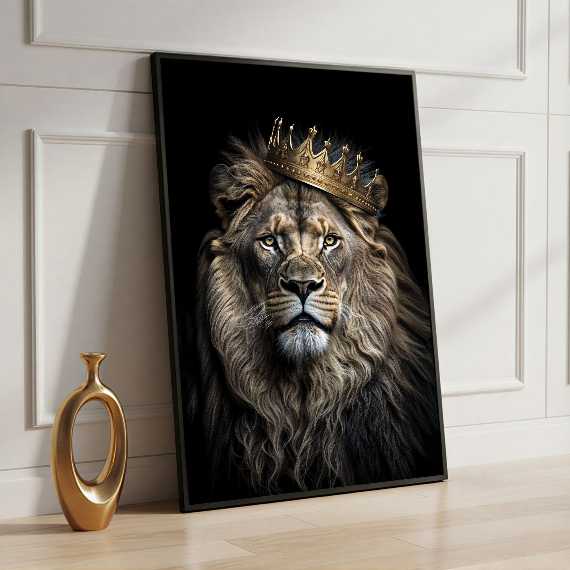 The Castle Decor Crowned Lion King Wall Art Poster, Royal Power Wildlife Artwork with Luxury Sparkle Finish, 20×30 Inch Wall Décor for Living Room & Office