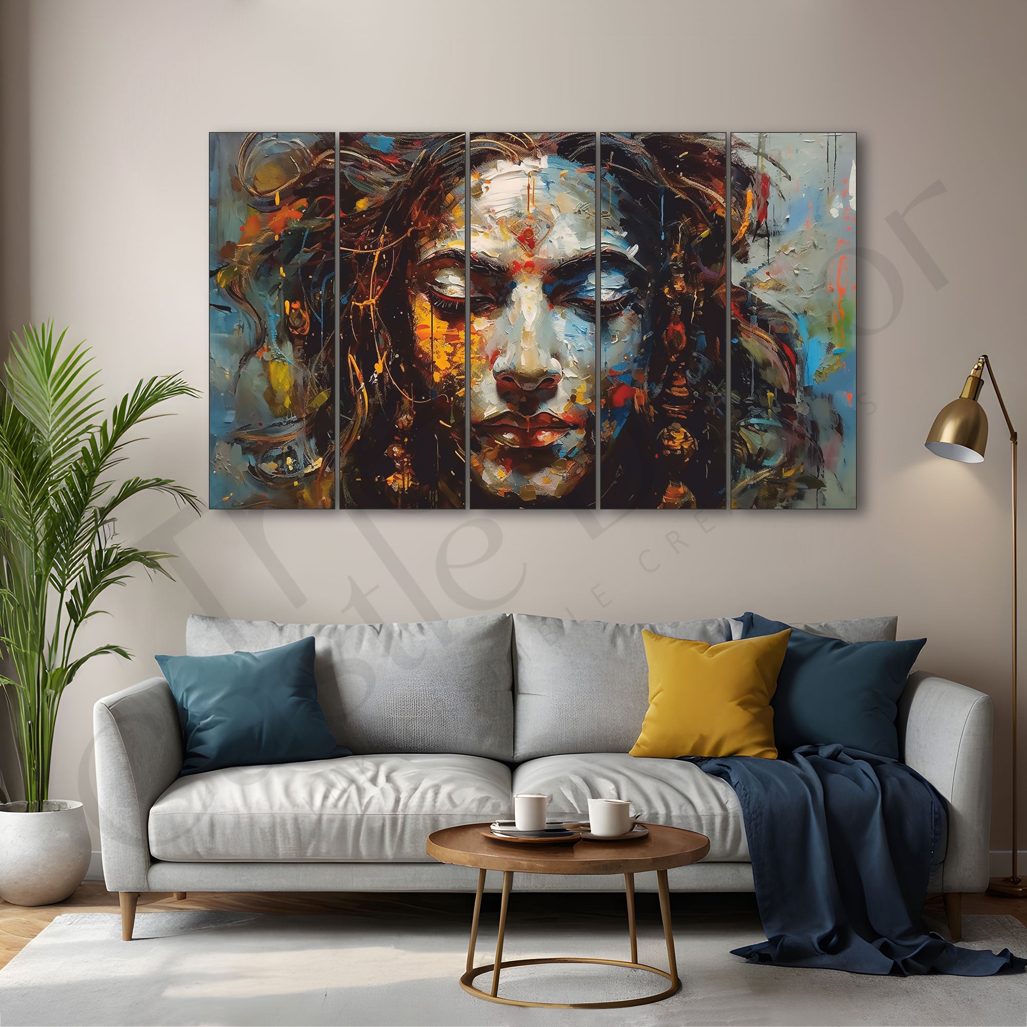 Woman face with word "she's on it" Set of 5 Big Size Multiple Frames Wall Art Painting for living room,Bedroom,Drawing room,Hotels-Wooden Framed-Digital Painting