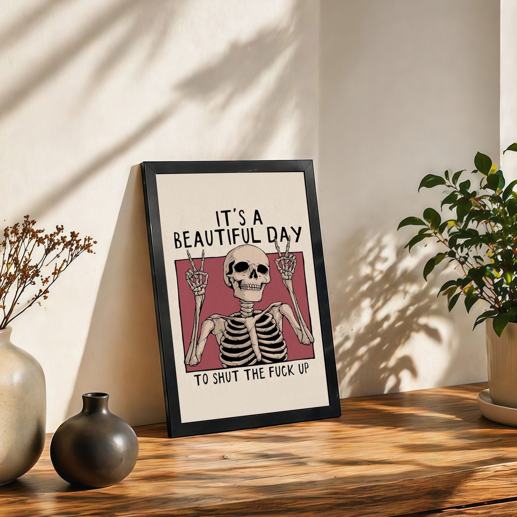 The Castle Decor It’s A Beautiful Day Funny Skull Wall Art Frame | Bold Sarcastic Quote Decor for Room, Office & Gaming Setup