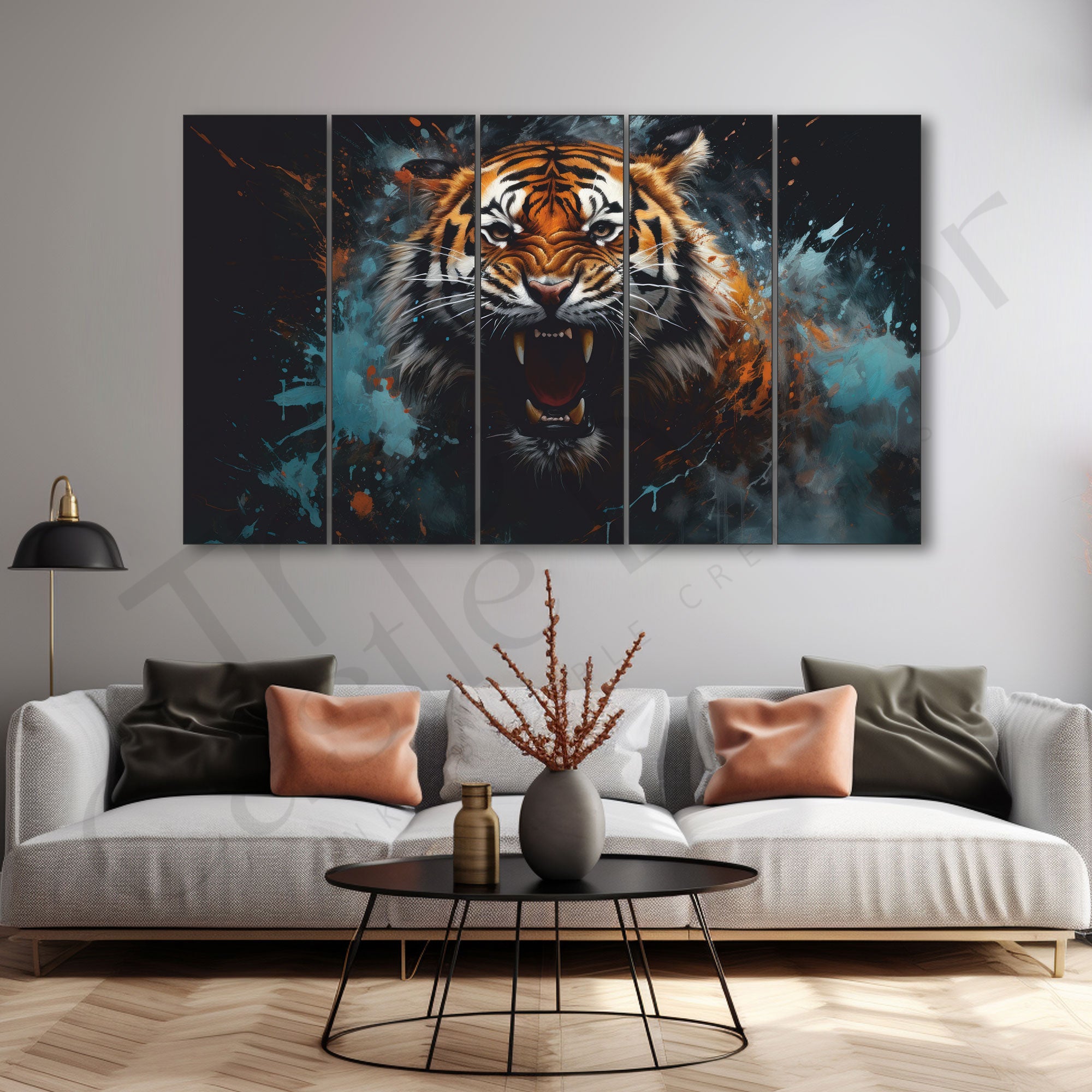 Lion Abstract Painting Set of 5 for Home Decoration