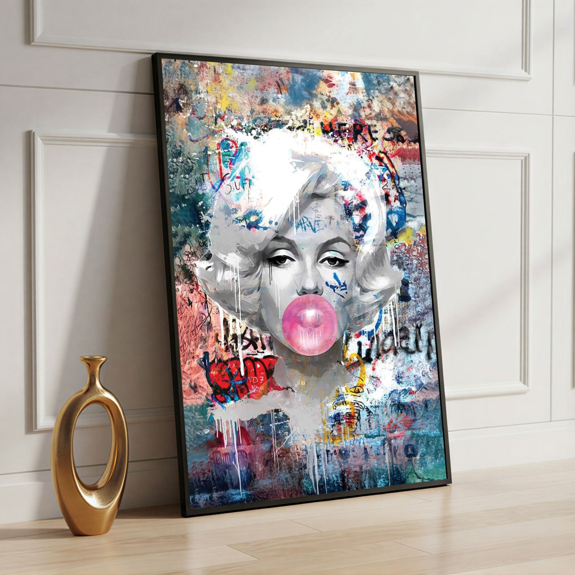 The Castle Decor Abstract Pop Art Woman Wall Art Poster, Bubblegum Expressionist Artwork with Premium Sparkle Finish, 20×30 Inch Wall Décor for Modern Interiors
