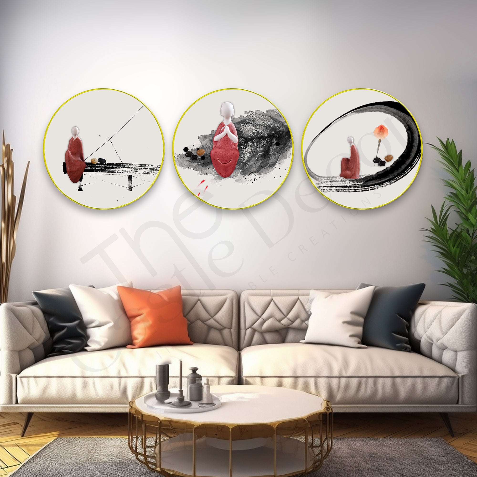 Abstract Sparkle Wooden Wall Plates Set of 3 for Home Decoration Art-50