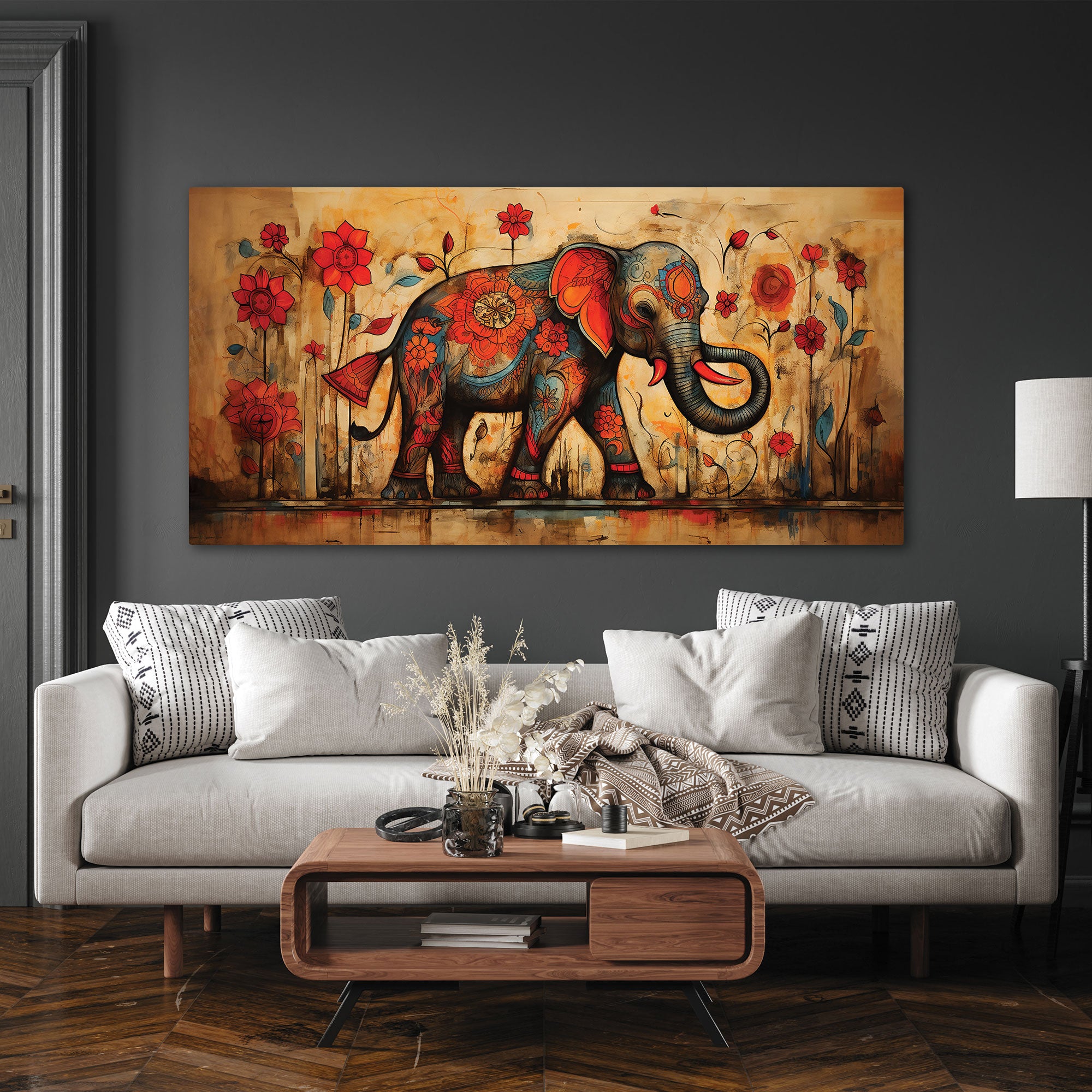 Elephant retro Canvas painting with frame Big Size Wall Art for living room,Bedroom,Drawing room,Hotels