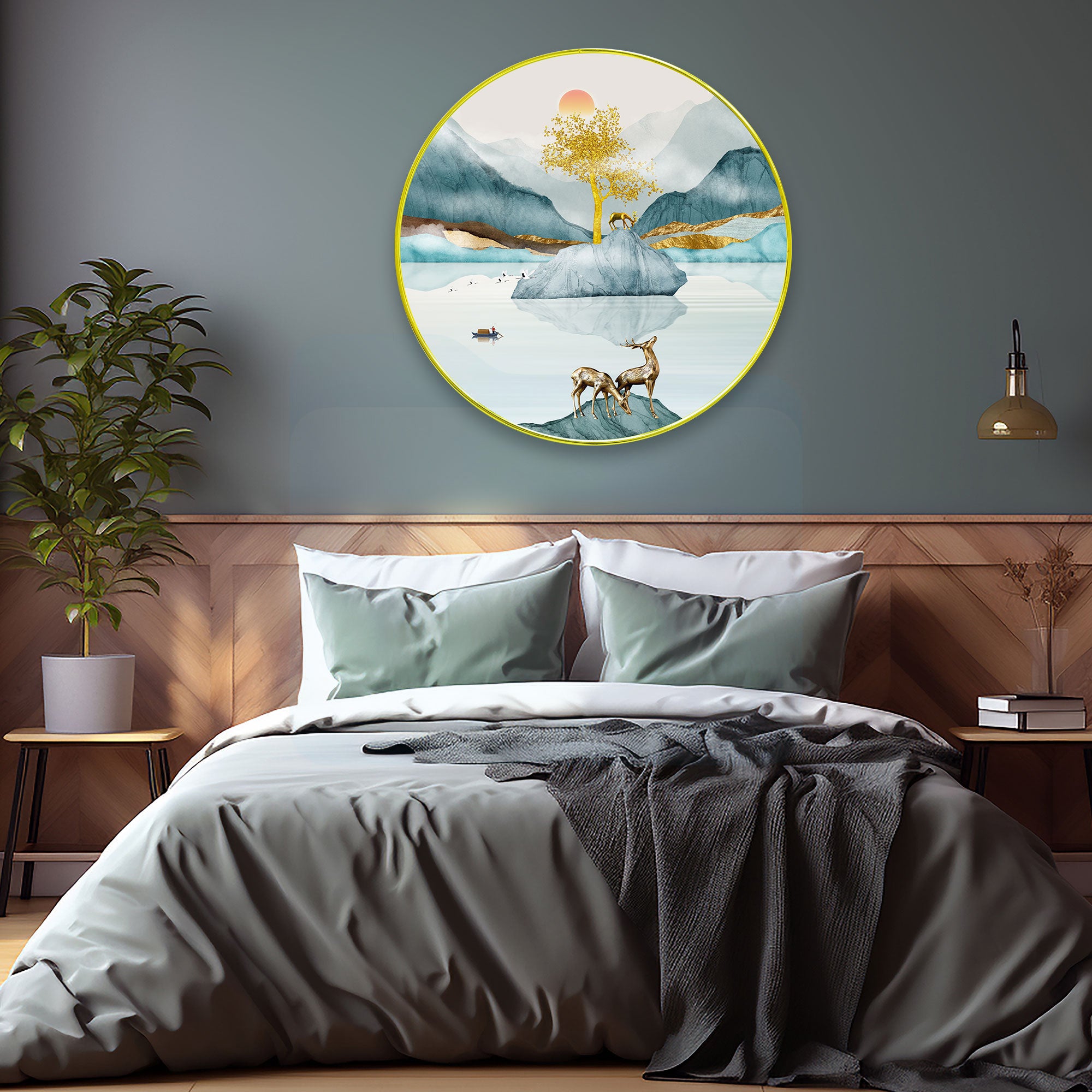 Deer Sparkle Wooden Wall Plate for Home Decoration Art-08