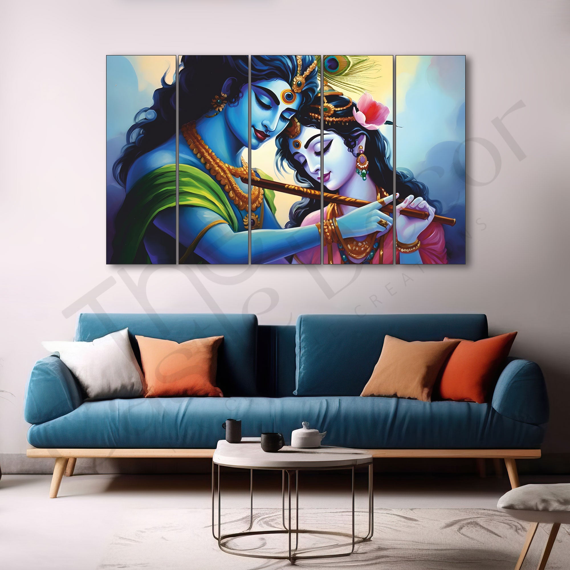 Radha Krishna Flute Painting Set of 5 for Home Decoration