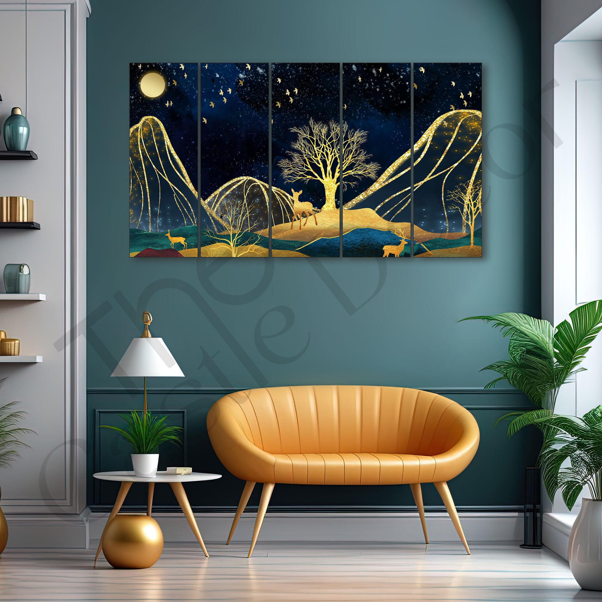 Golden Deer Painting with frame Big Size Wall Art for living room,Bedroom,Drawing room,Hotels