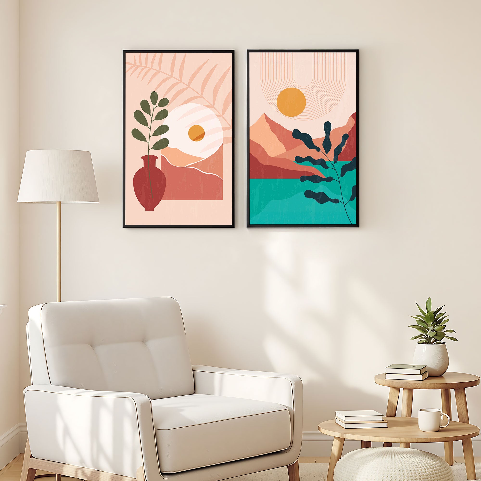 The Castle Decor Boho Wall Art for Living Room Big Size | Framed Abstract Botanical Paintings for Living Room & Bedroom | Modern Home Decoration & Perfect Gifting Option | Set of 2 (11×17 Inch Each)1