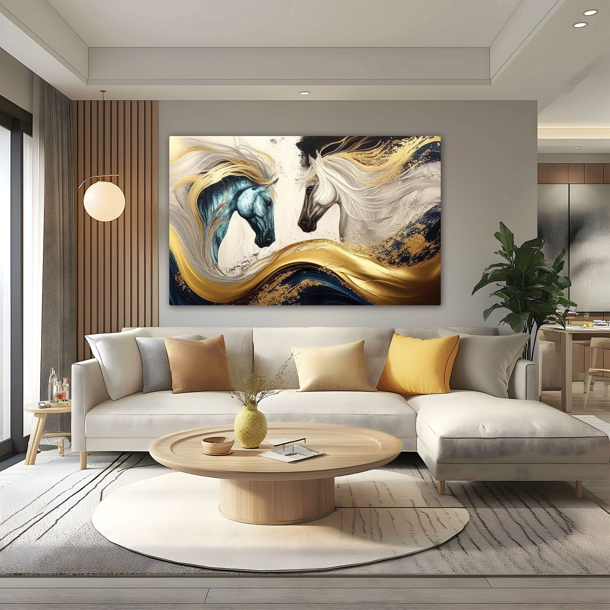 Modern horses Canvas painting with frame Big Size Wall Art for living room,Bedroom,Drawing room,Hotels-Wooden FramedDigital Painting