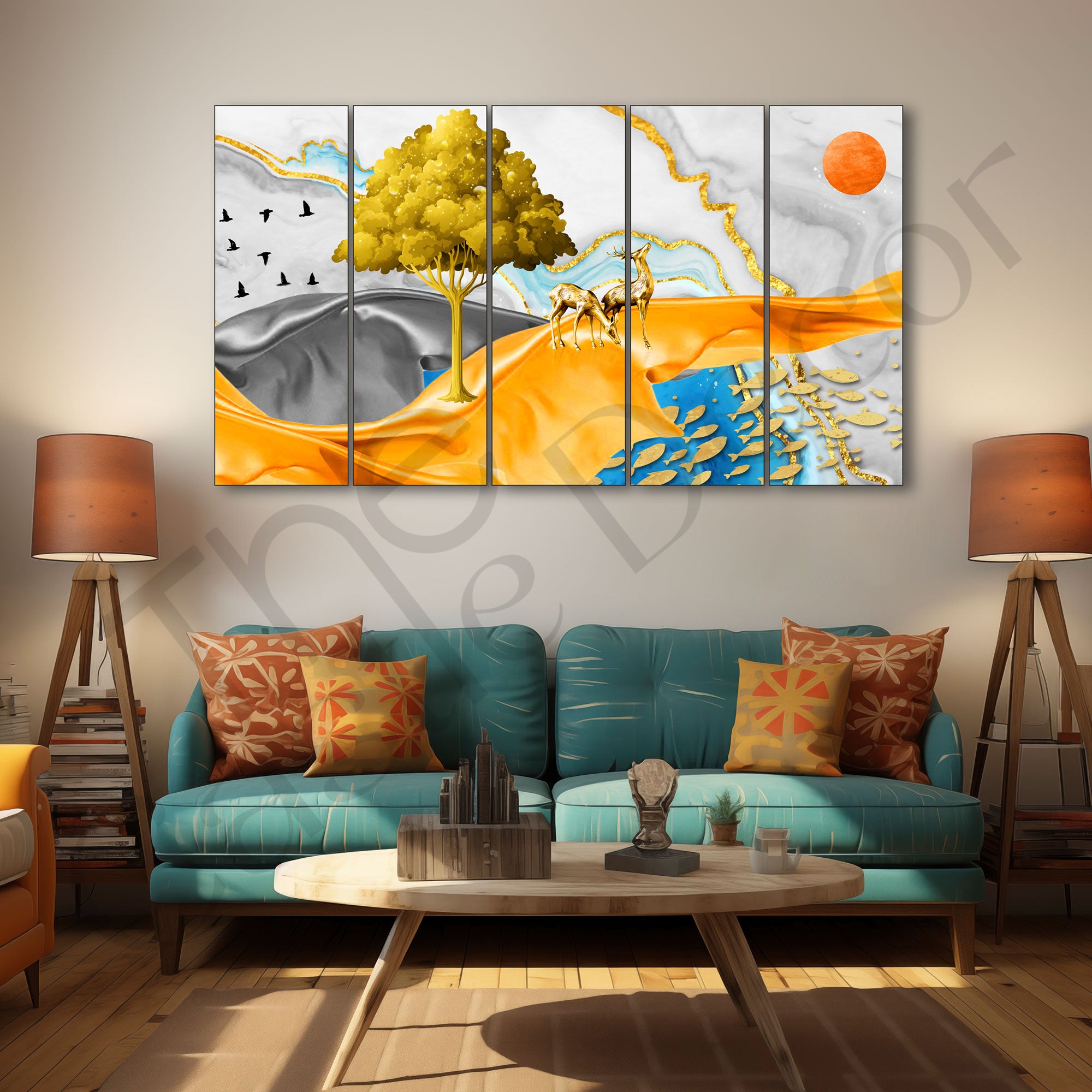Golden Deer Painting with frame Big Size Wall Art for living room,Bedroom,Drawing room,Hotels