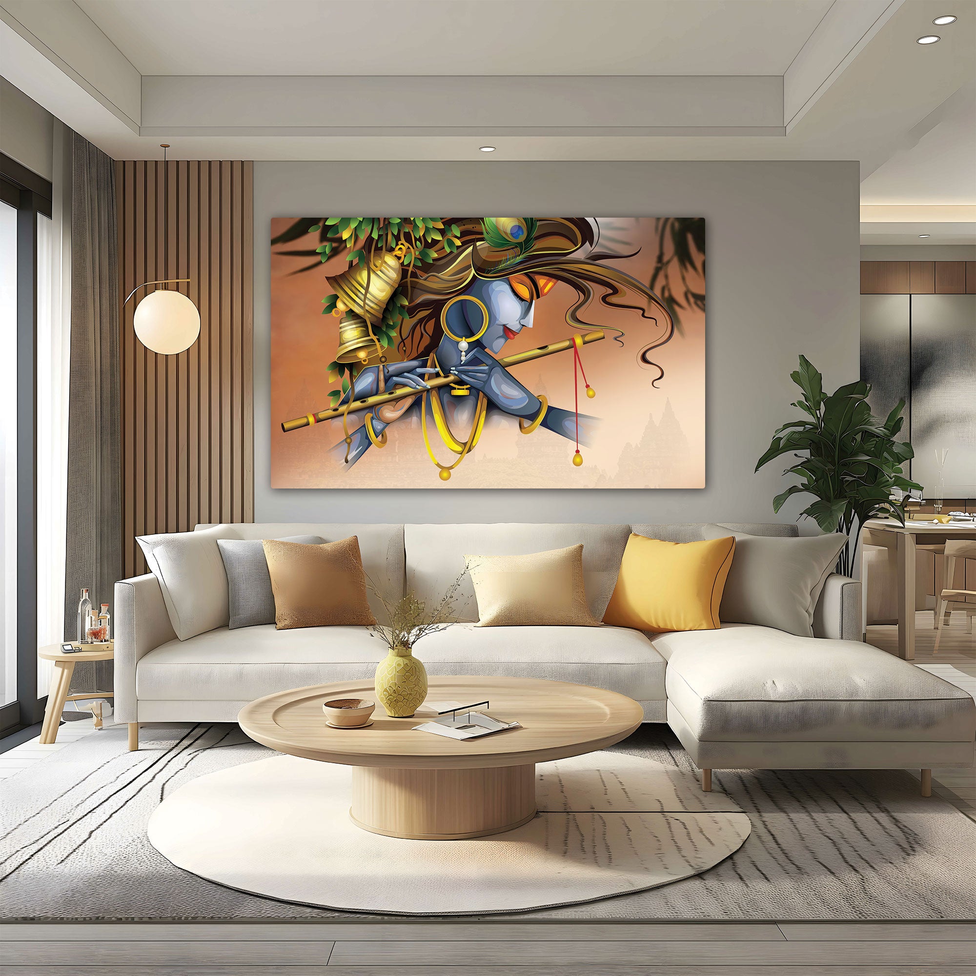 Lord krishna Canvas painting with frame Big Size Wall Art for living room,Bedroom,Drawing room,Hotels