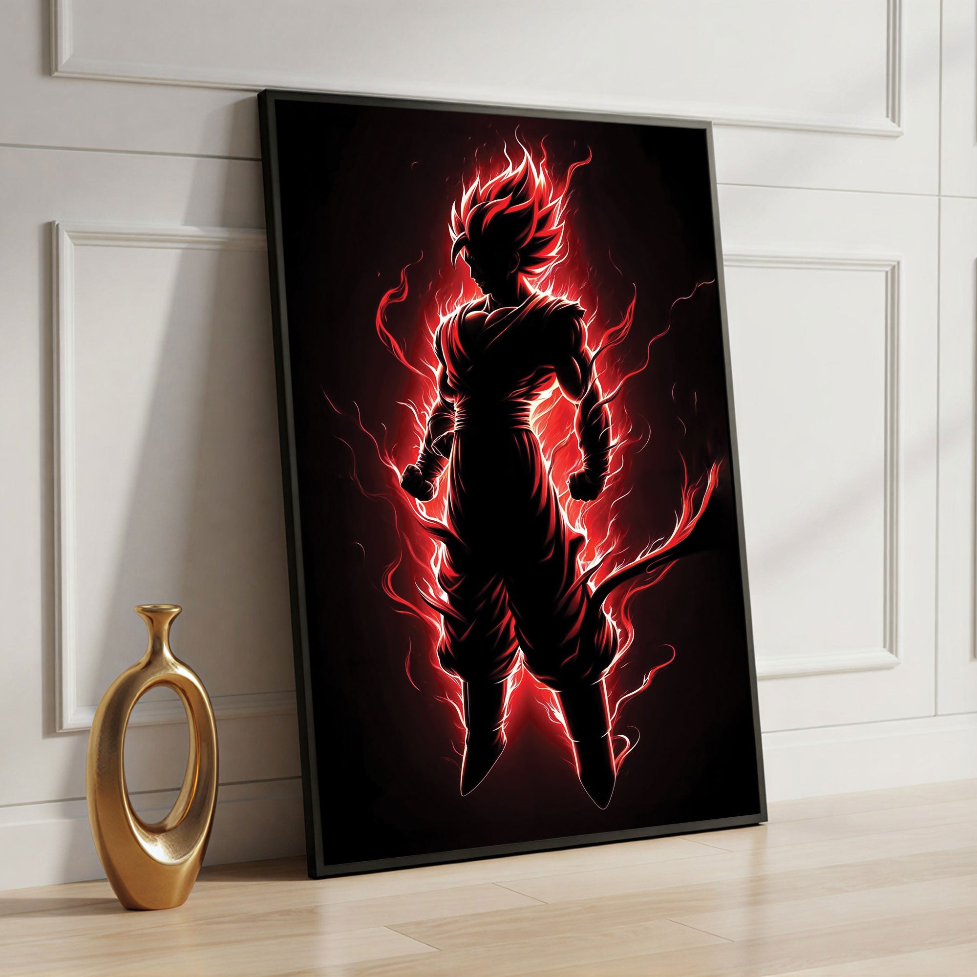 The Castle Decor Anime Fire Warrior Wall Art, Intense Power Fighter Abstract Artwork with Premium Sparkle Finish, 20×30 Inch Wall Décor for Gym & Gaming Room