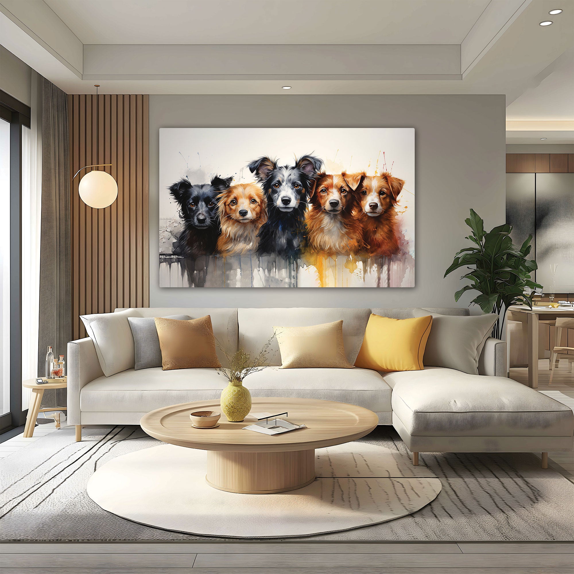 Dogs Canvas painting with frame Big Size Wall Art for living room,Bedroom,Drawing room,Hotels