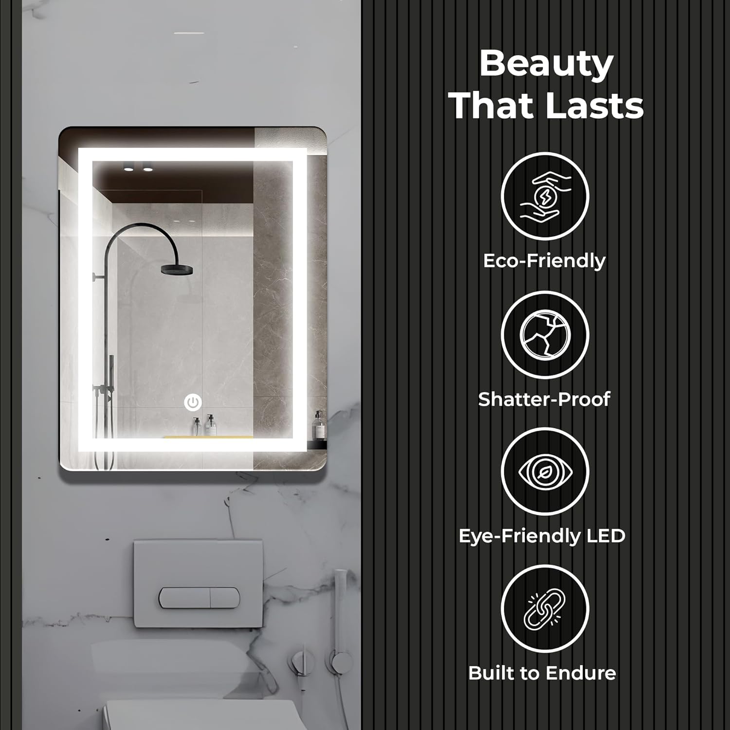 The Castle Decor Round LED Bathroom Mirror, 18 x 24 Inch, 3 Light Modes, Touch Control