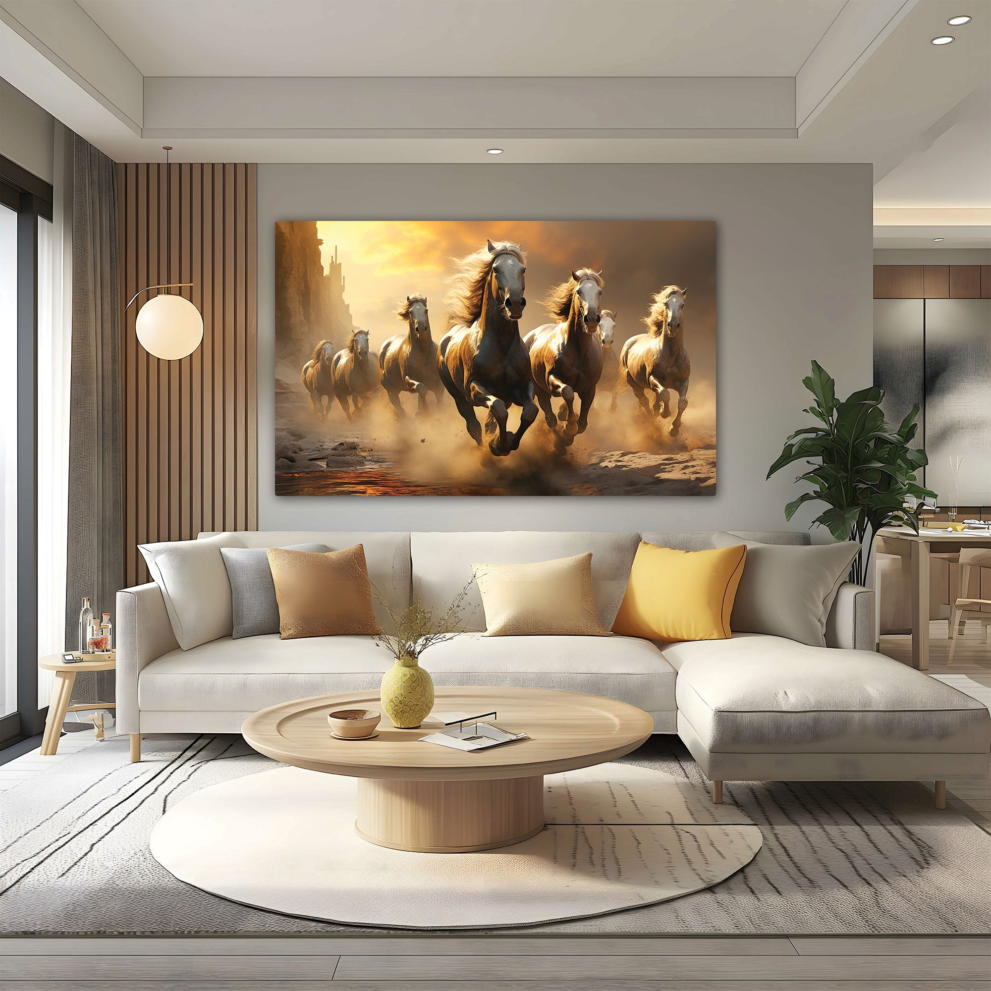 Vastu 7 running horses Canvas painting Big Size Wall Art for living room,Bedroom,Drawing room,Hotels