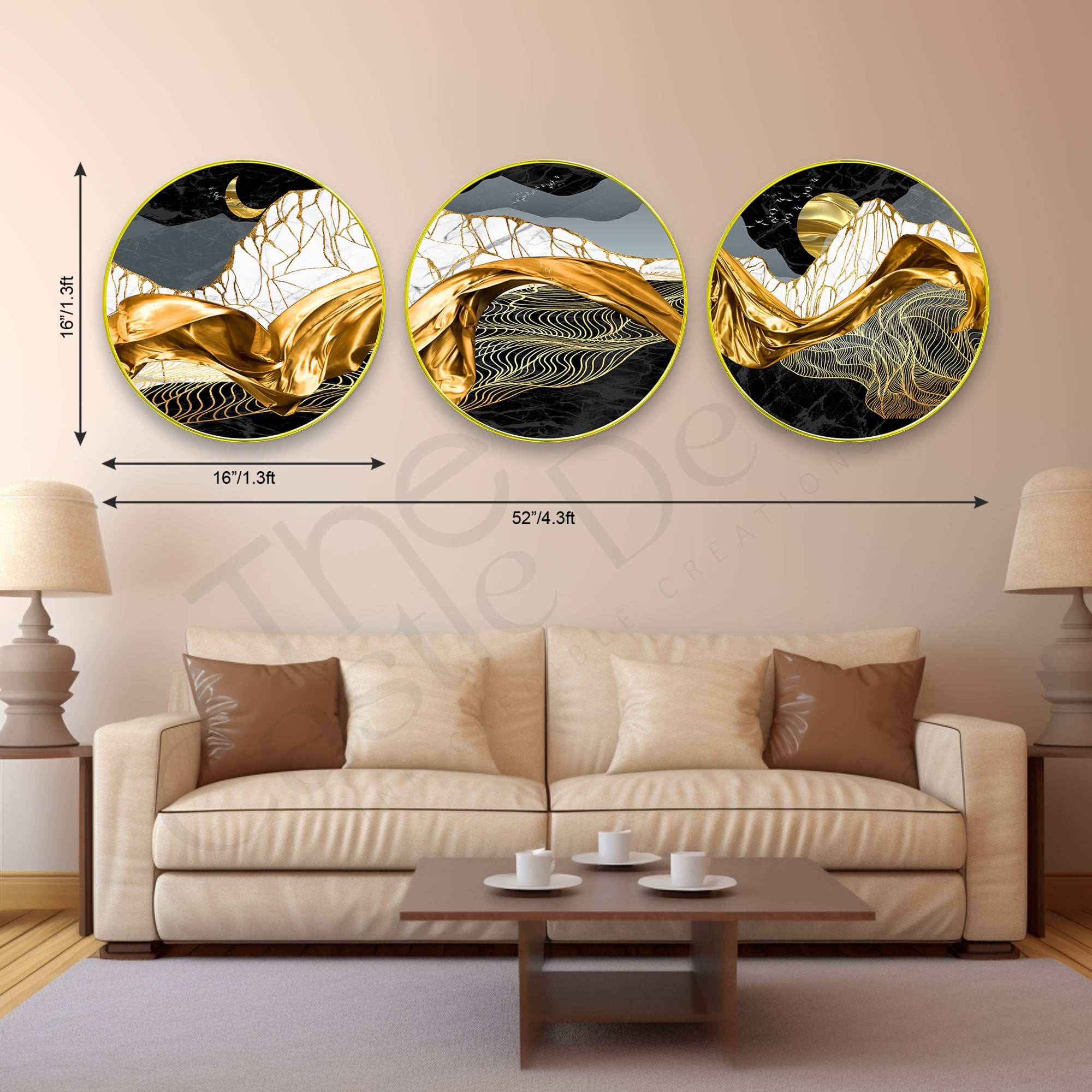 Abstract Sparkle Wooden Wall Plates Set of 3 for Home Decoration Art-65