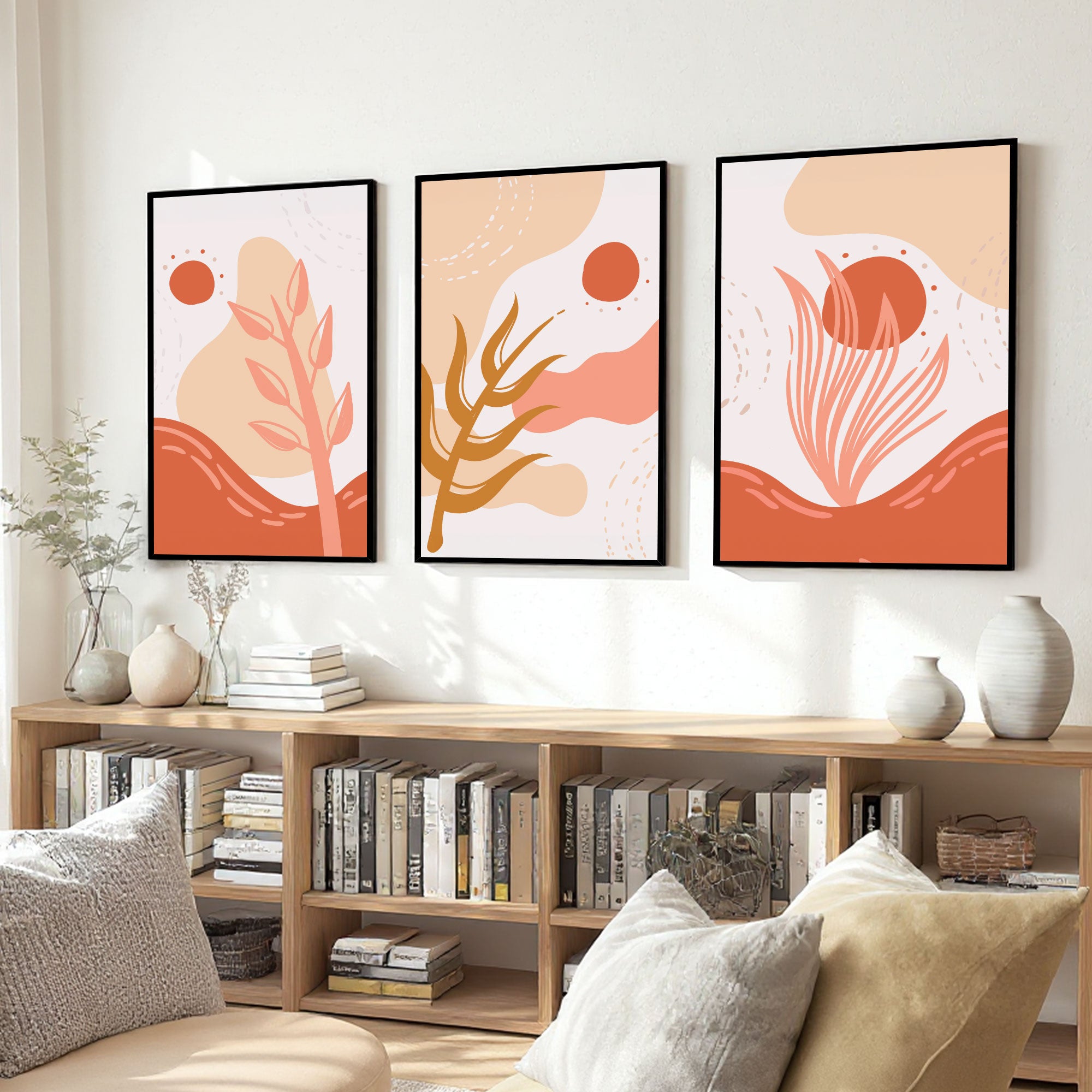 The Castle Decor Boho Wall Art for Living Room Big Size | Framed Abstract Botanical Paintings for Living Room & Bedroom | Modern Home Decoration & Perfect Gifting Option | Set of 3 (11×17 Inch Each) -8