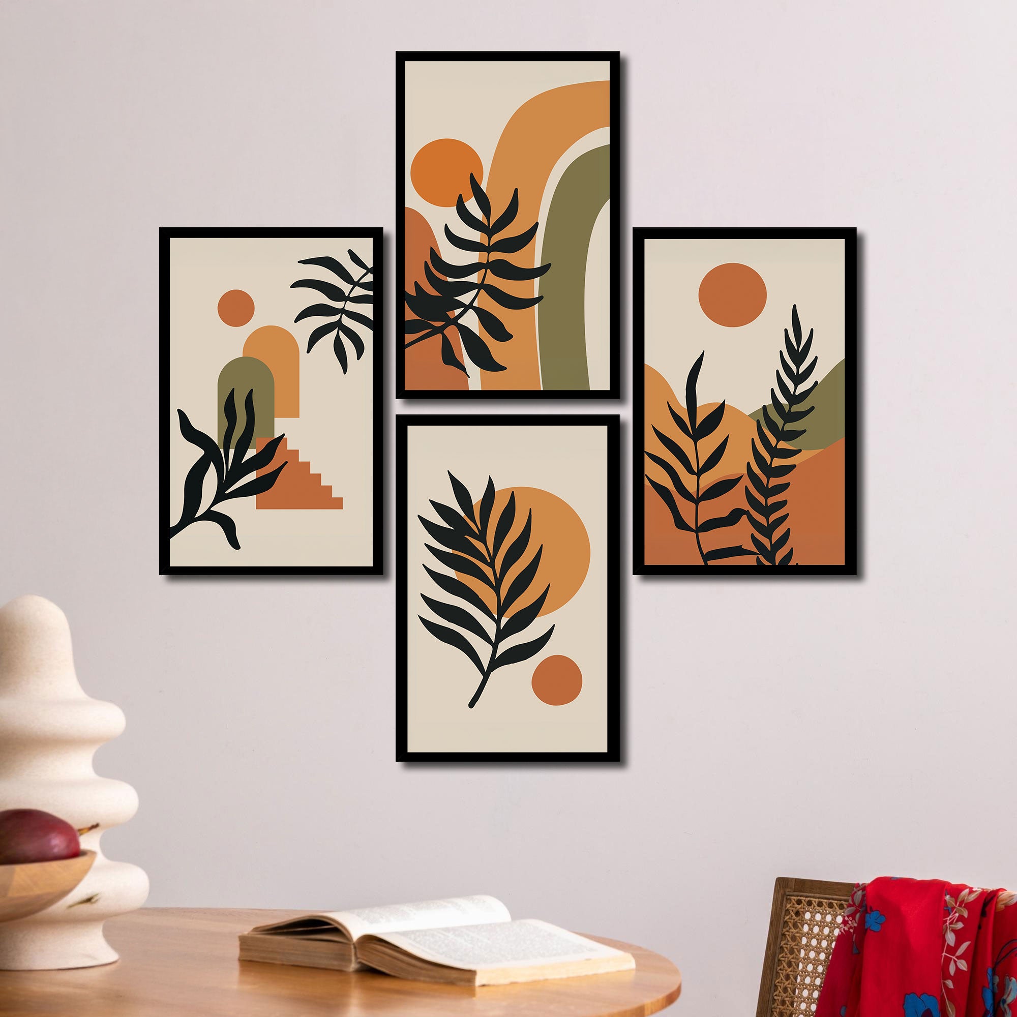 The Castle Decor Boho Wall Art for Living Room Big Size | Framed Abstract Botanical Paintings for Living Room & Bedroom | Modern Home Decoration & Perfect Gifting Option | Set of 4 (11×17 Inch Each)5