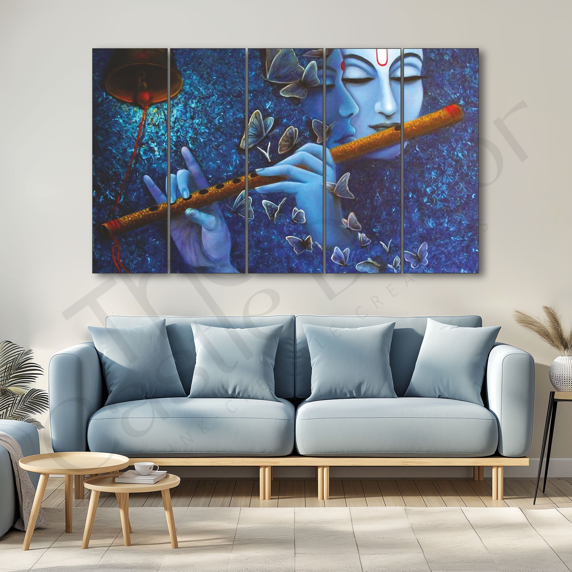Radha krishnaa Set of 5 Big Size Multiple Frames Wall Art Painting for living room,Bedroom,Drawing room,Hotels-Wooden Framed-Digital Painting