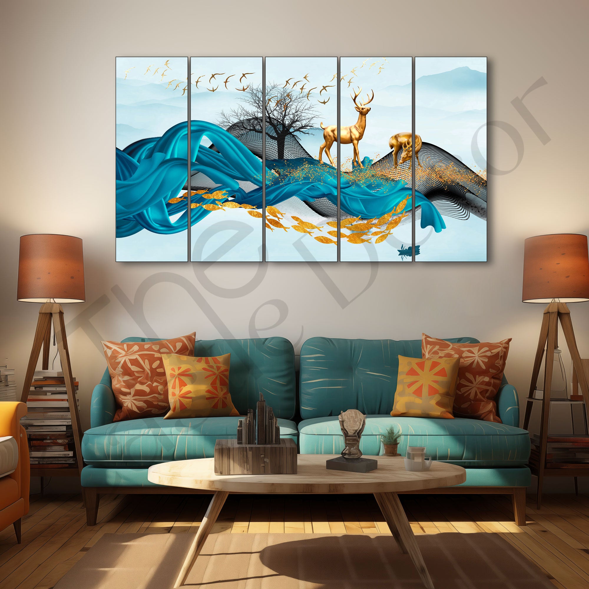 Golden Deer Painting with frame Big Size Wall Art for living room,Bedroom,Drawing room,Hotels
