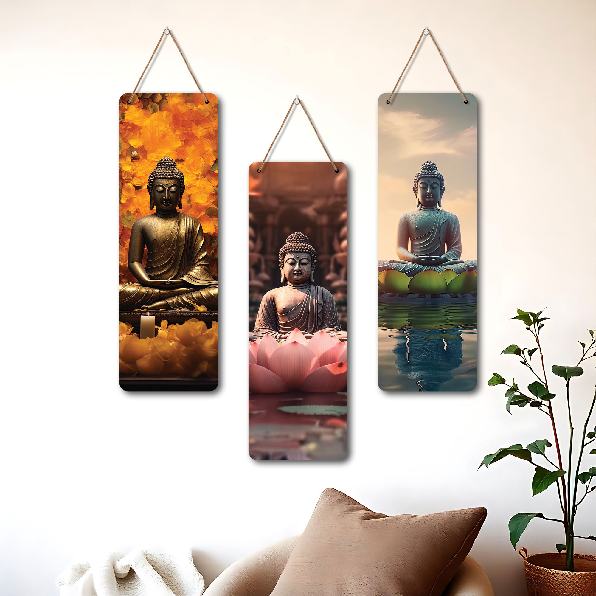 The Castle Decor Meditating Gautam Buddha Wooden Wall Hanging | Spiritual Decor Items | Wall Art Painting For Hall | Wall Paintings | Handcrafted Art | Poster | Gift Items