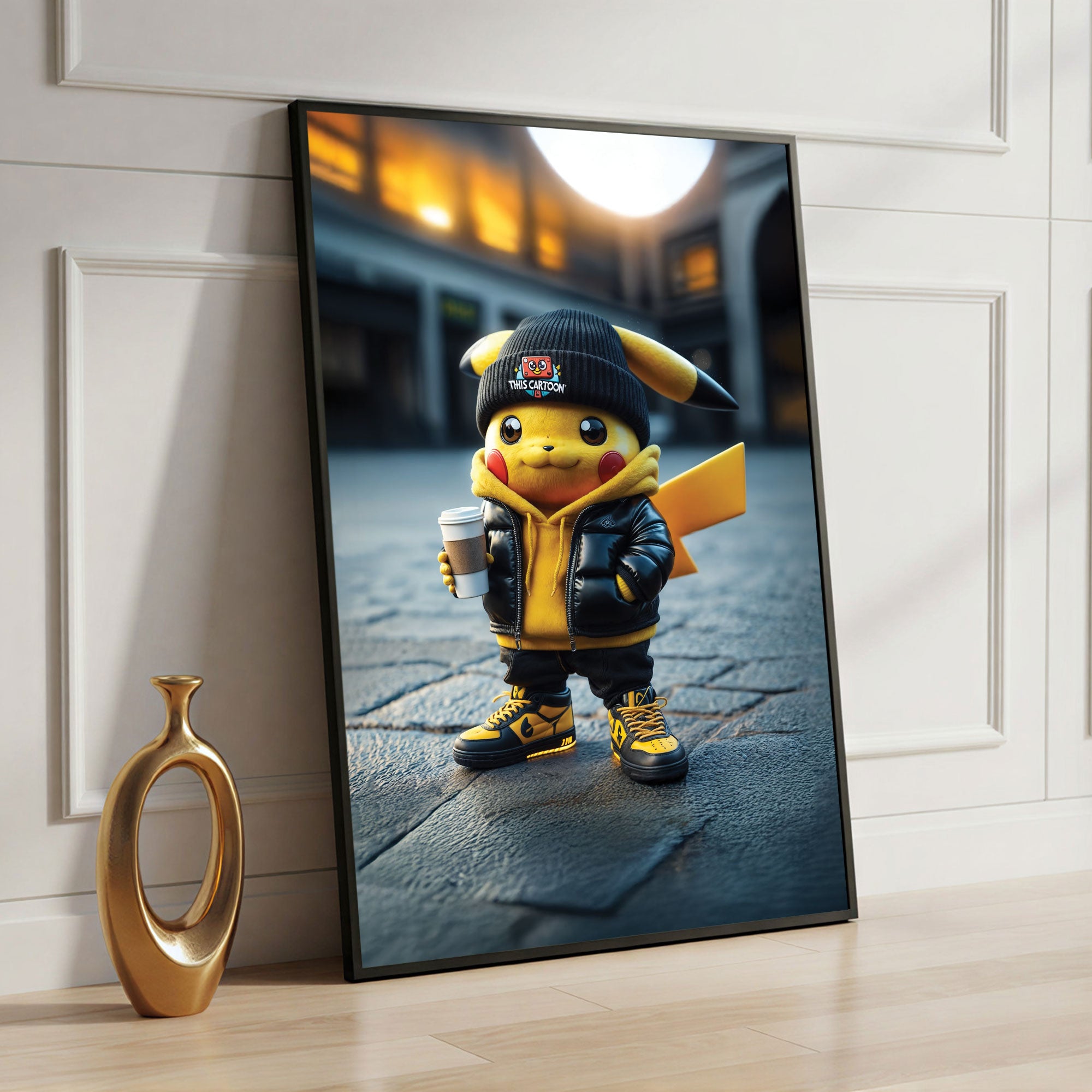 The Castle Decor Street Style Electric Mouse Wall Art, Urban Cartoon Character Artwork with Premium Sparkle Finish, 20×30 Inch Wall Décor for Kids Room & Gaming Setup
