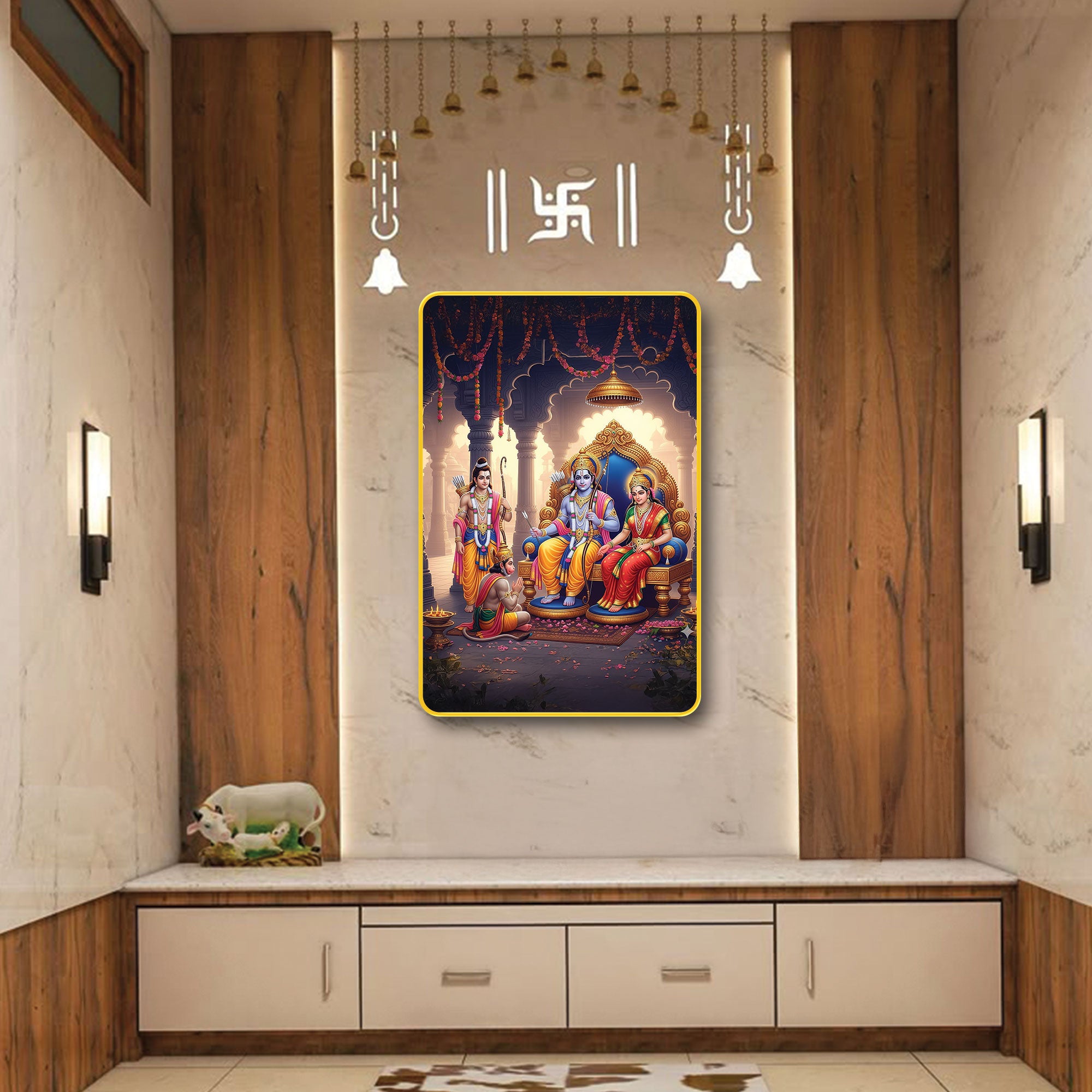 The Castle Decor Ram Darbar Digital Print | Sparkle Laminated Golden Slim Frame | Spiritual Wall Hanging for Home Temple, Living Room & Gifting (20X30Inch) (Copy)