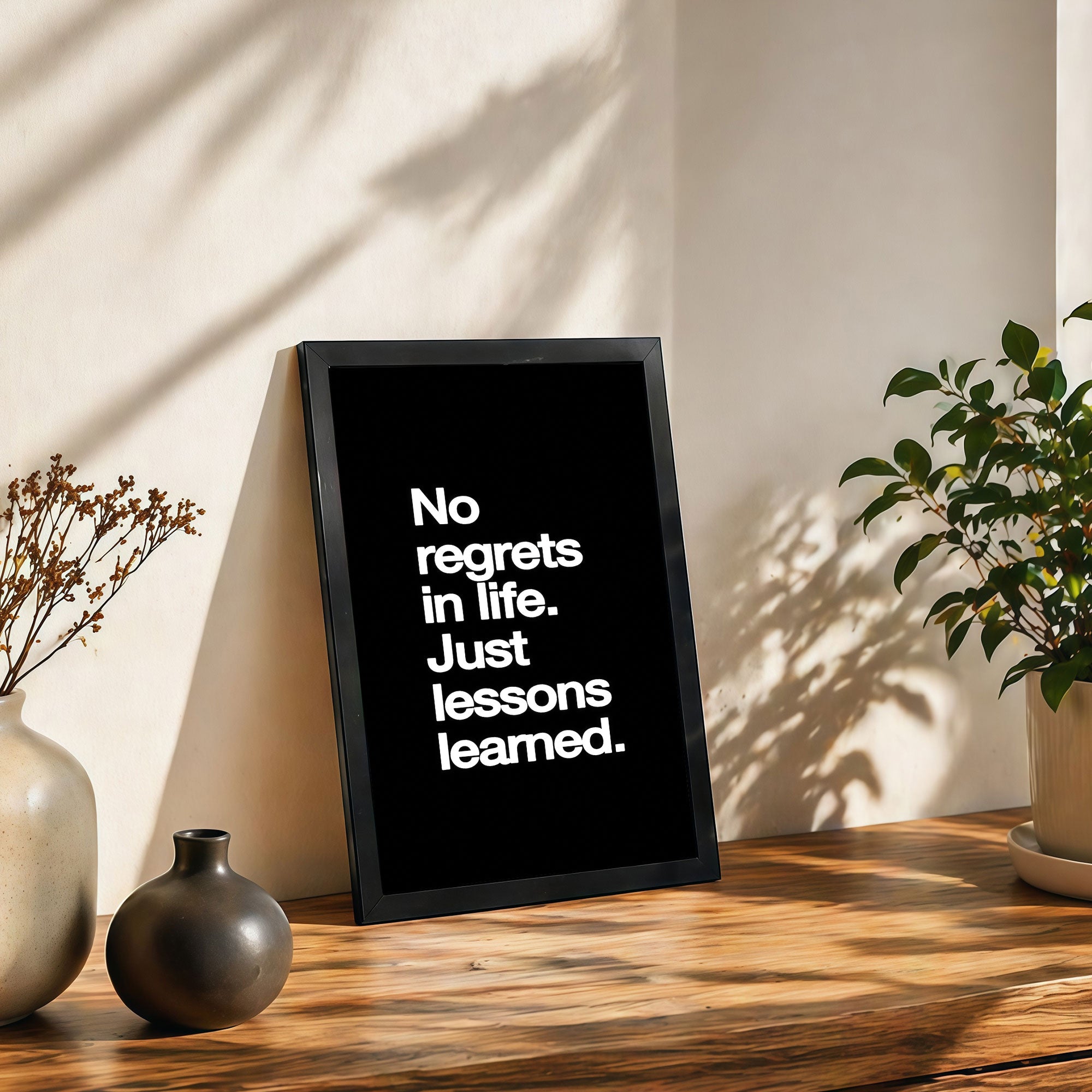The Castle Decor No Regrets in Life Just Lessons Learned Wall Art Frame | Positive Mindset Motivational Poster for Office, Bedroom | Minimal Typography HD Print