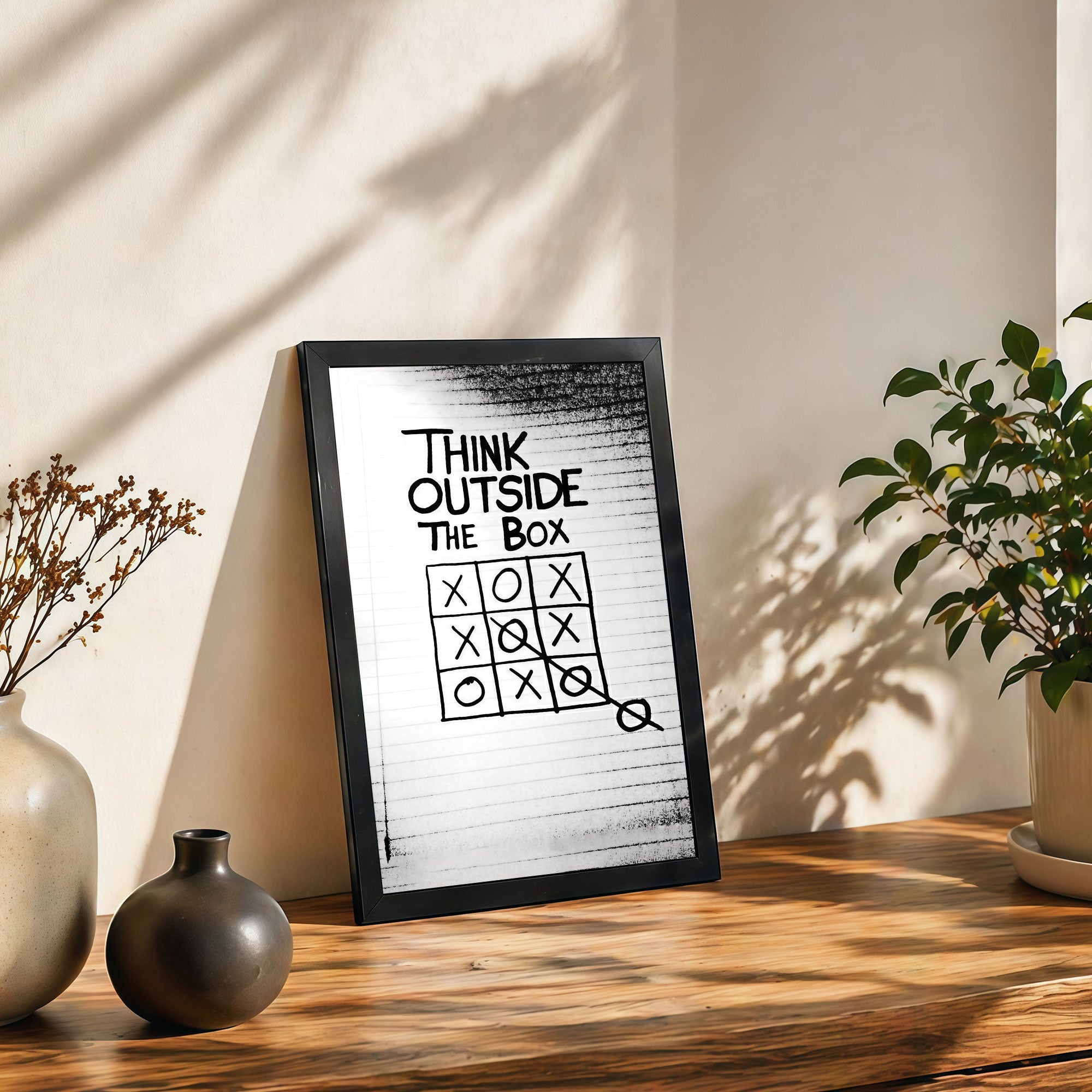 The Castle Decor Think Outside The Box Wall Art Frame | Creative Motivation Poster for Office, Startup Workspace, Study Room | Black White Minimal Design HD Print