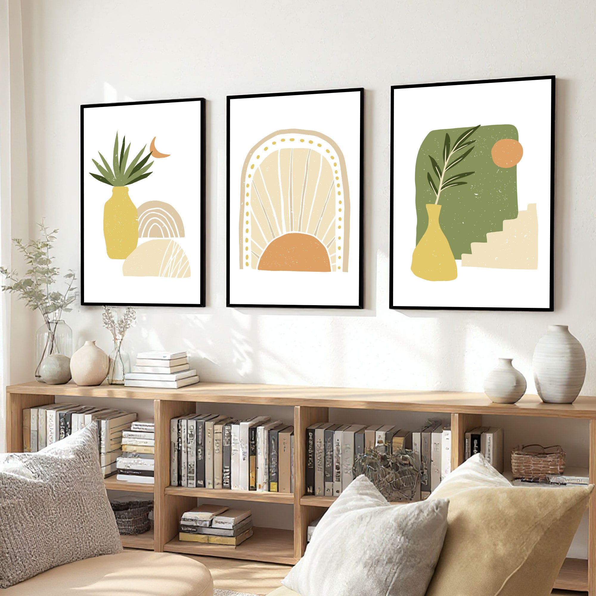 The Castle Decor Boho Wall Art for Living Room Big Size | Framed Abstract Botanical Paintings for Living Room & Bedroom | Modern Home Decoration & Perfect Gifting Option | Set of 3 (11×17 Inch Each) -7