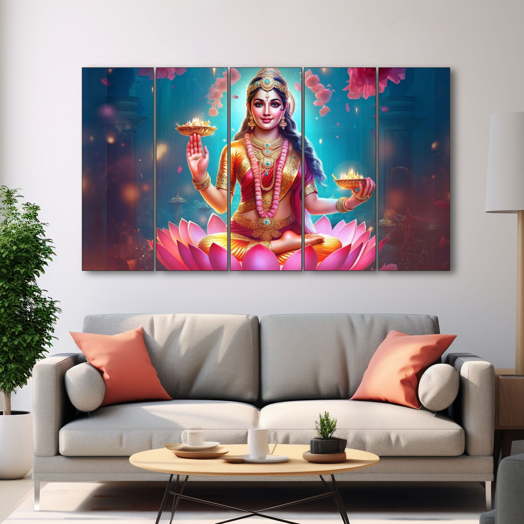 Goddess Laxmi ji Painting with frame Big Size Wall Art for living room,Bedroom,Drawing room,Hotels 27x48"