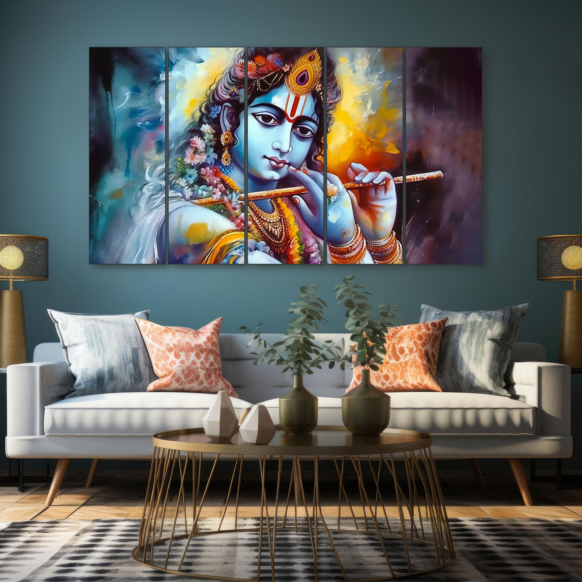 Krishna Ji Painting with frame Big Size Wall Art for living room,Bedroom,Drawing room,Hotels